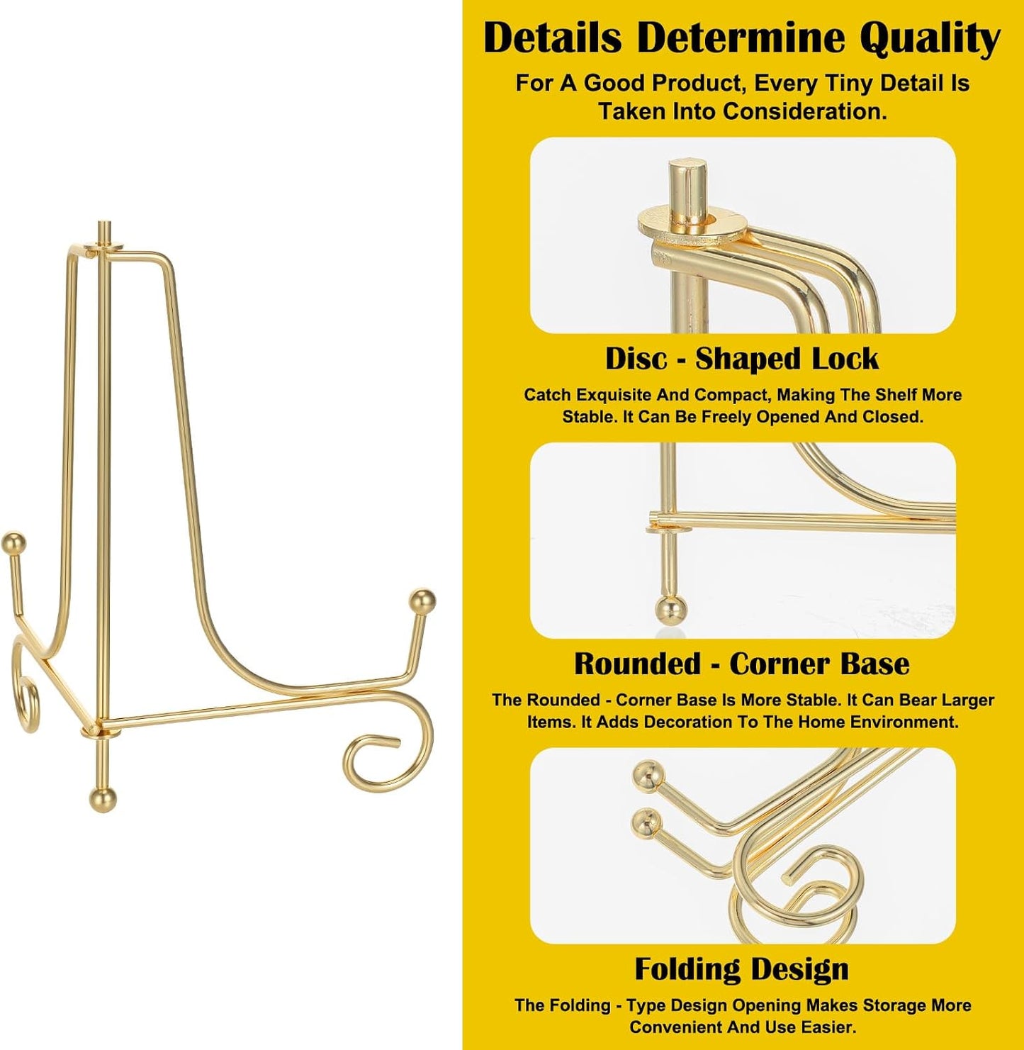 Decorative Metal Plate Holders Foldable Easel Holder Picture / Gold / 6 Inch / Set of 12