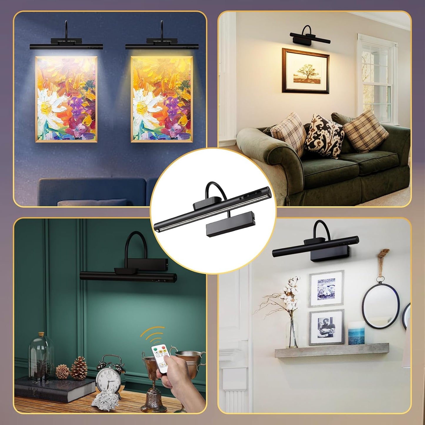 Dimmable Cordless Picture Light with Controller and Timer, Rechargeable Battery Wall Sconce for Wall Pictures, Gallery