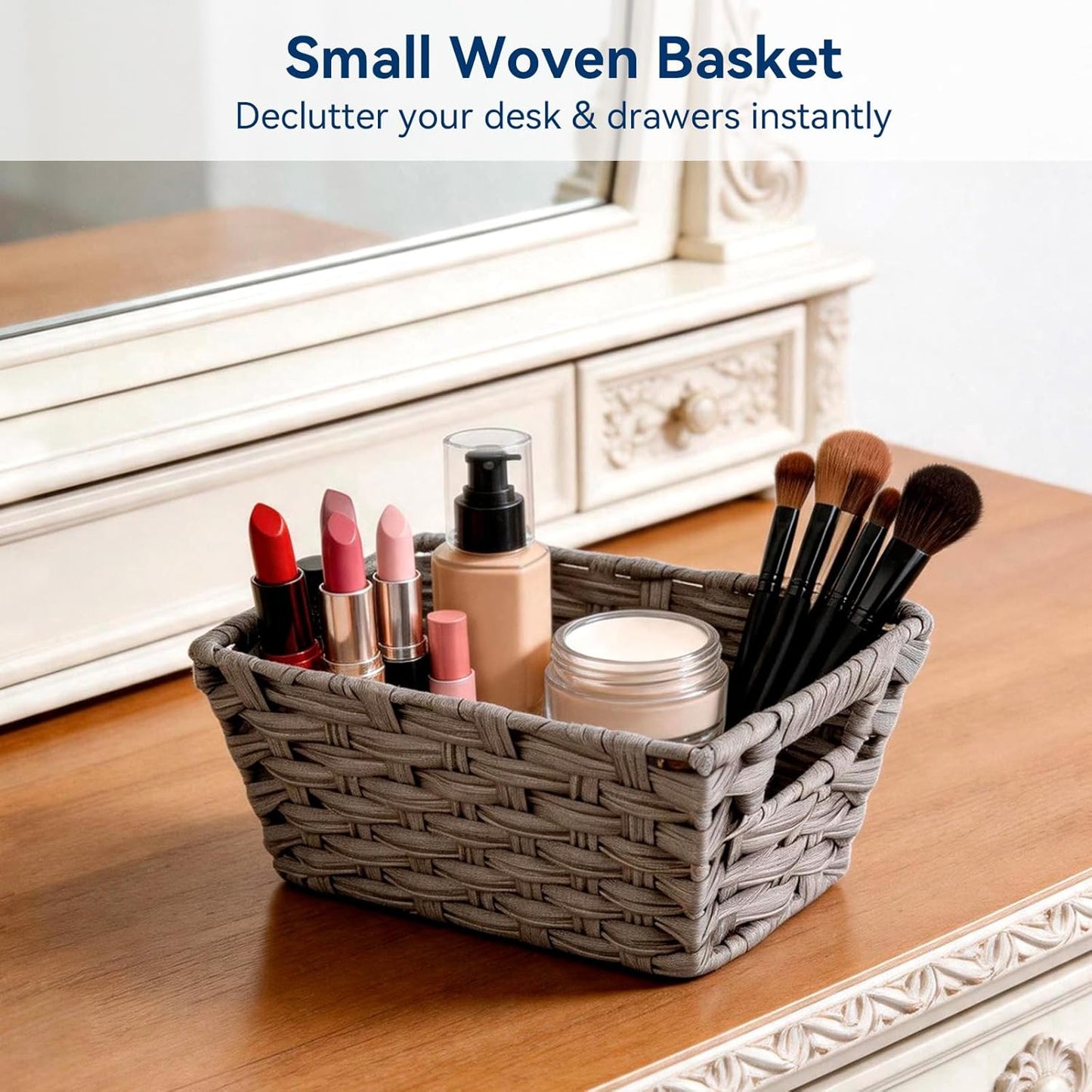 Woven Storage Basket / Small Plastic Wicker Organizer Bin