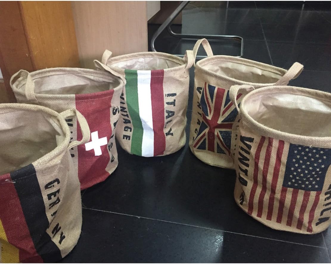 Burlap Woven Storage Basket Collapsible Vintage / Italy Flag