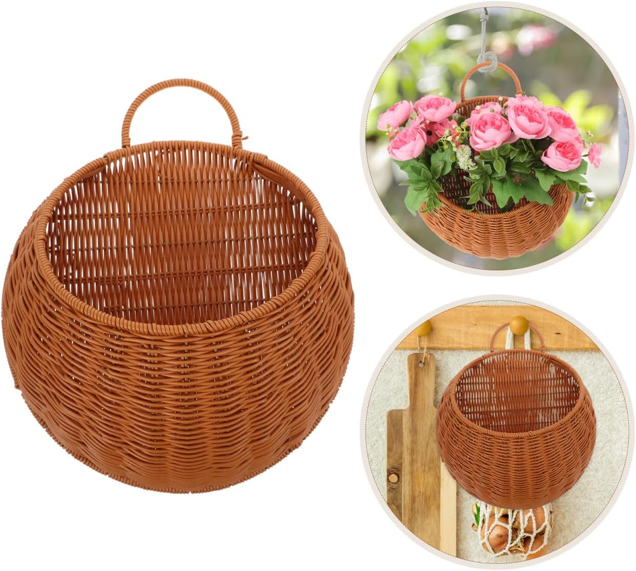 Hand Woven Wall Basket In Vegetable Storage Basket Hanging Organizer / 13.77 x 11.61 x 5.11