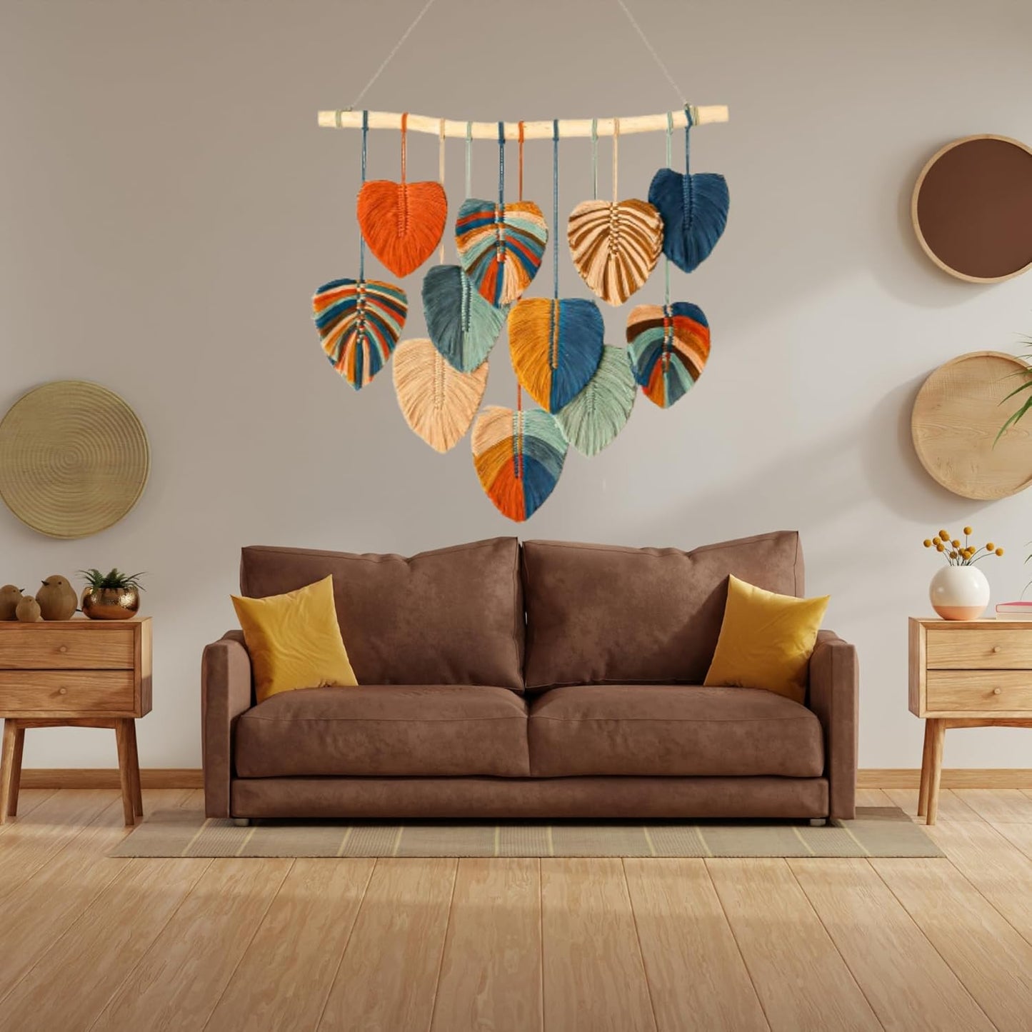 Boho Wall Decor / Beige, Orange, Mint, Mustard, Peacock, Brown / 31 x 39