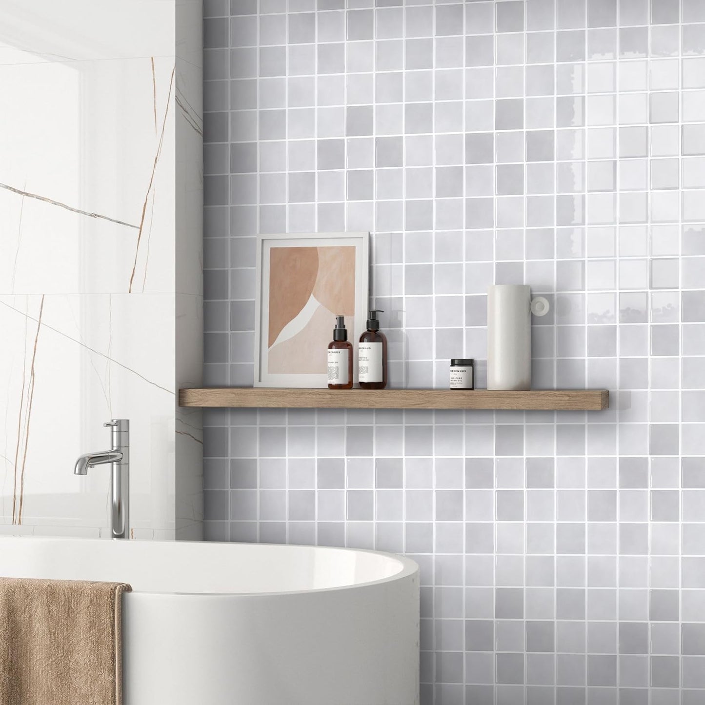 Thicker Peel and Stick Backsplash Tiles- of "- 3D / ST-SM-Q / Light Gray / 12 x 12 / Set of 10