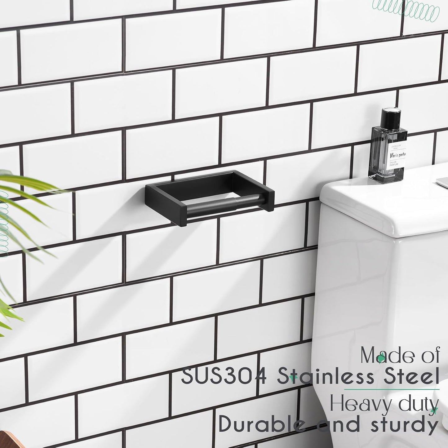 KOKOSIRI Toilet Paper Holder Spring Loaded Bathroom Toilet Roll Holder Wall Mount Stainless Steel Matte Black B2011BK