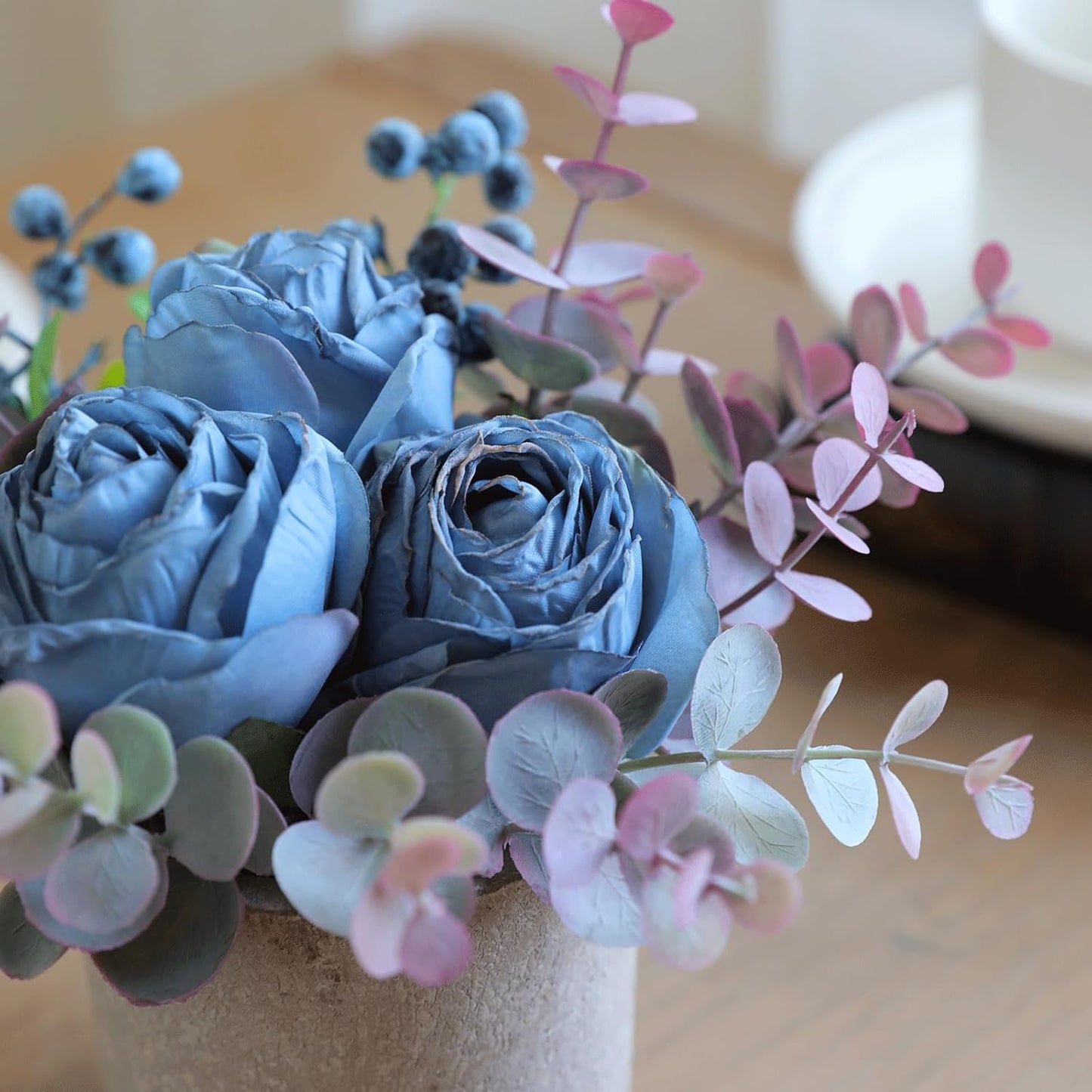 Small Artificial Rose Potted Plant / Burnt Blue