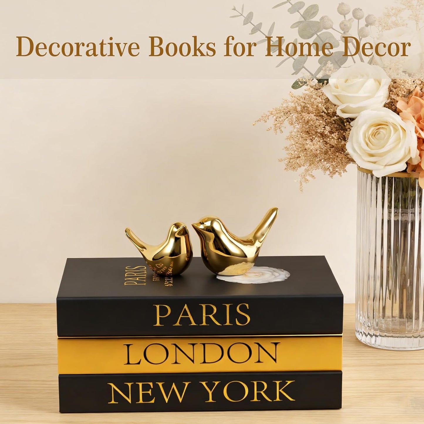 Decorative Books / Stylish Fake Books of Room Decor Aesthetic / Black Golden / Set of 3