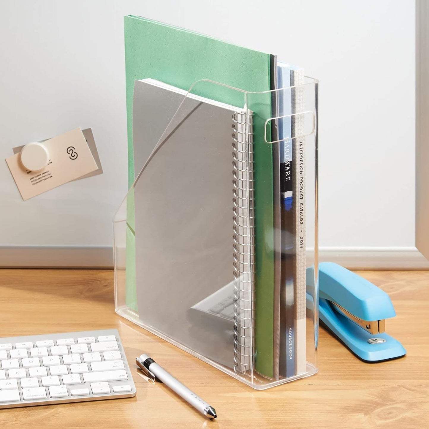 mDesign Plastic Slim Vertical File Folder Storage Organizer Bin with Handle, Hold Notebooks, Binders, Envelopes