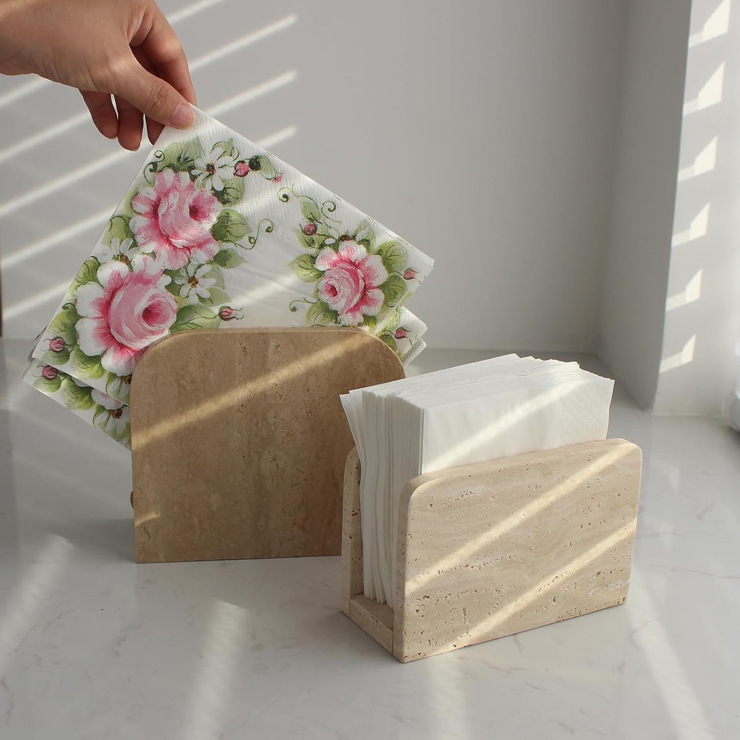 Travertine Napkin Holder / Small / Natural