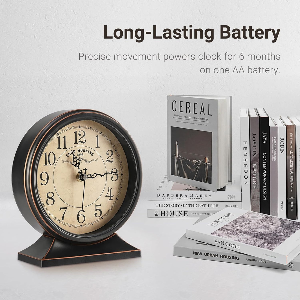 7-Inch Retro Mantel Desk Clocks,Silent Vintage Table Clock with All Metal Frame,Easy to Read Larege Retro Mantel Clocks