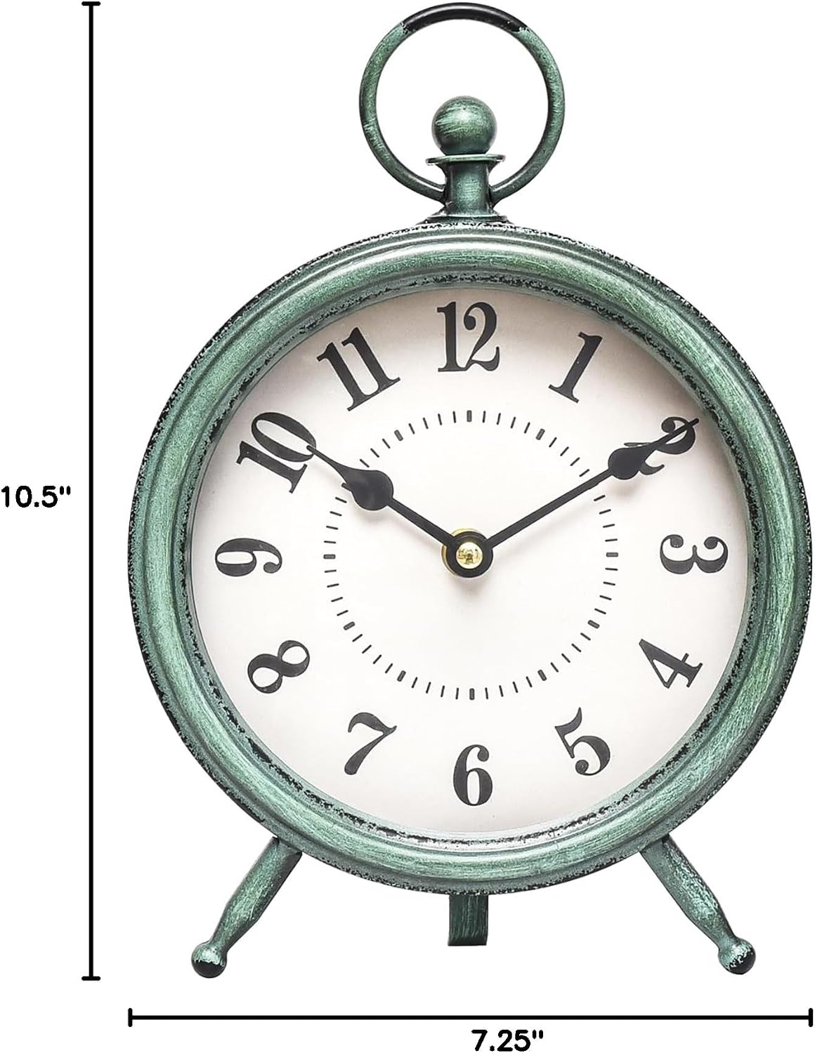 Vintage Rustic Table Clock on Stand / Green / 10.5"H