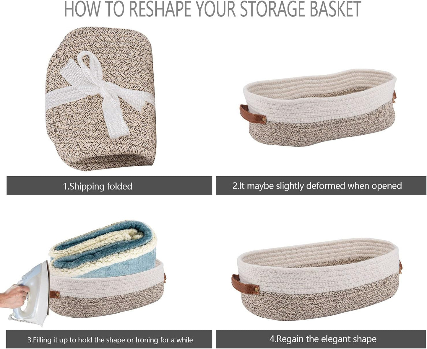 Farmhouse Home Decor Organizing Basket / Apricot Stitching White