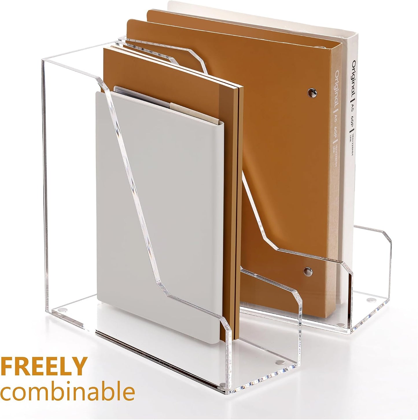 SANRUI Acrylic Desk Organizer, 3-lot Vertical File Organizer, 2-Pack Clear | Magazine Holders, Upright File Sorter for