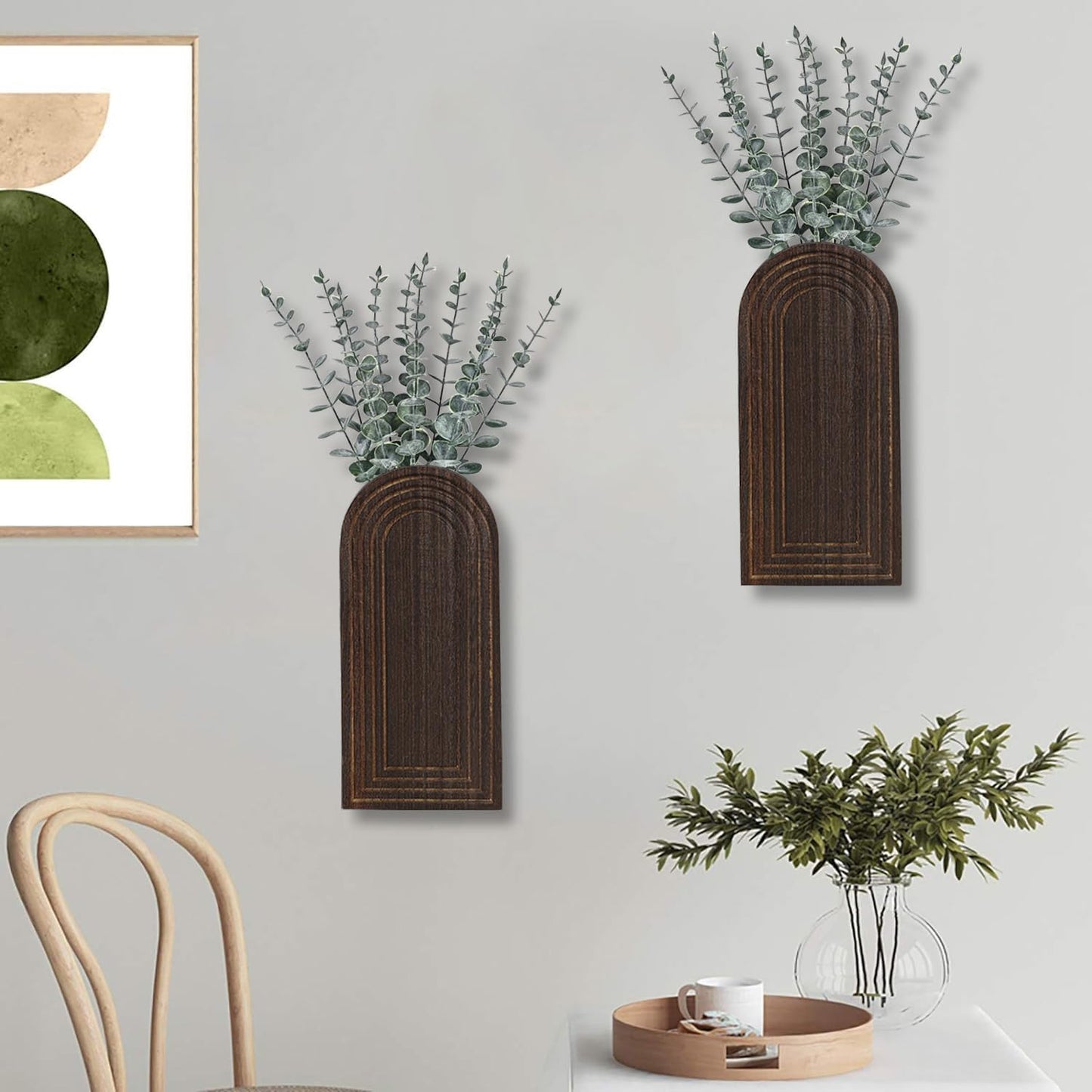 Wooden Wall Vase Set / Dark Brown / Set of 2