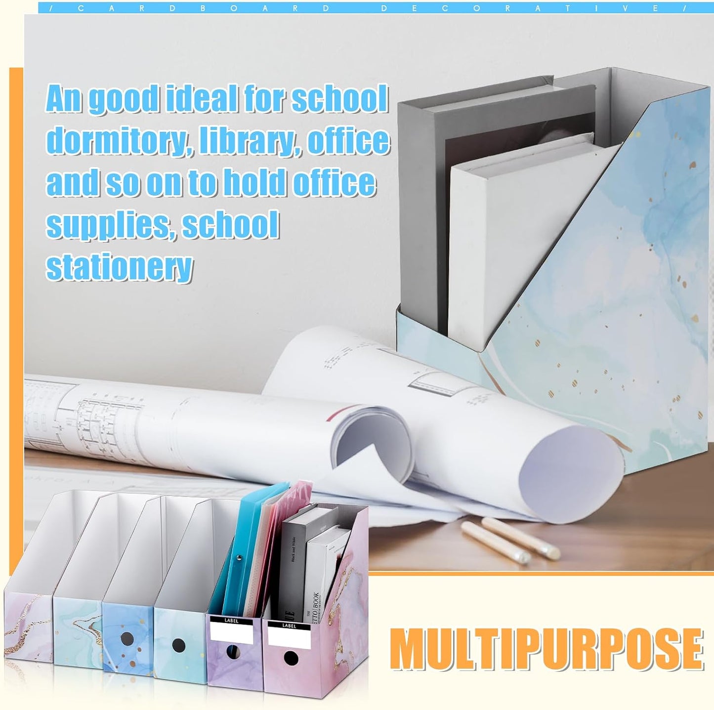PerKoop 12 Pcs Decorative Magazine File Holders Floral Foldable File Folders Magazine Storage Boxes Rack Desk Organizer