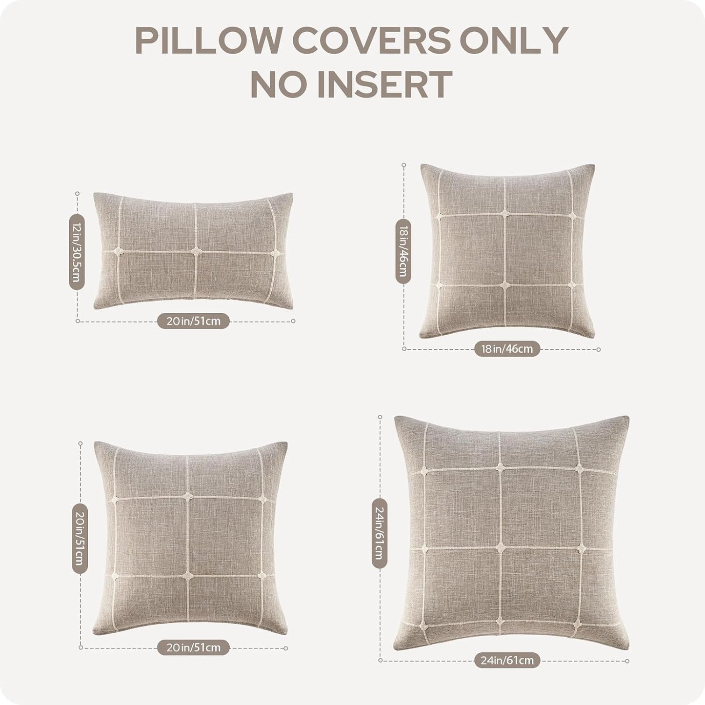 Tan Farmhouse Pillow Covers / Tan Plaid / 18 x 18 / Set of 2