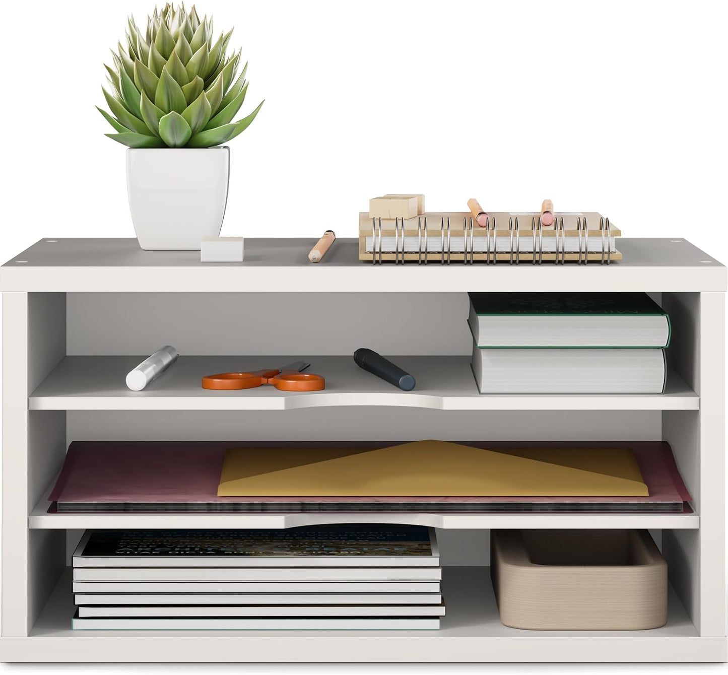 Ballucci File Organizer, 3-Tier Document Paper Sorter, Stackable Wood Desk Organizer, Mail Sorter and Monitor Stand