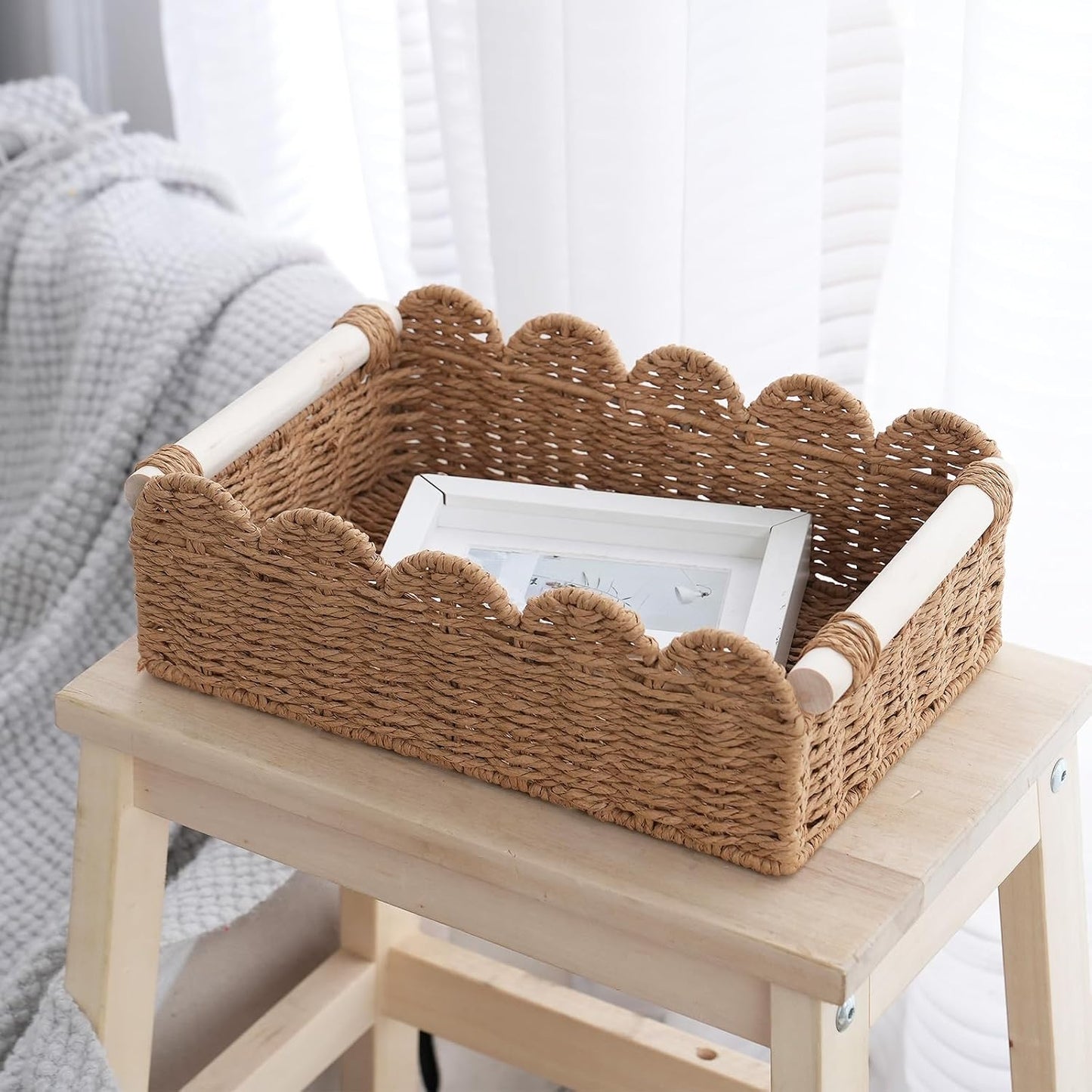 Wicker Storage Baskets / 2PC / Wave-handle / Set of 2
