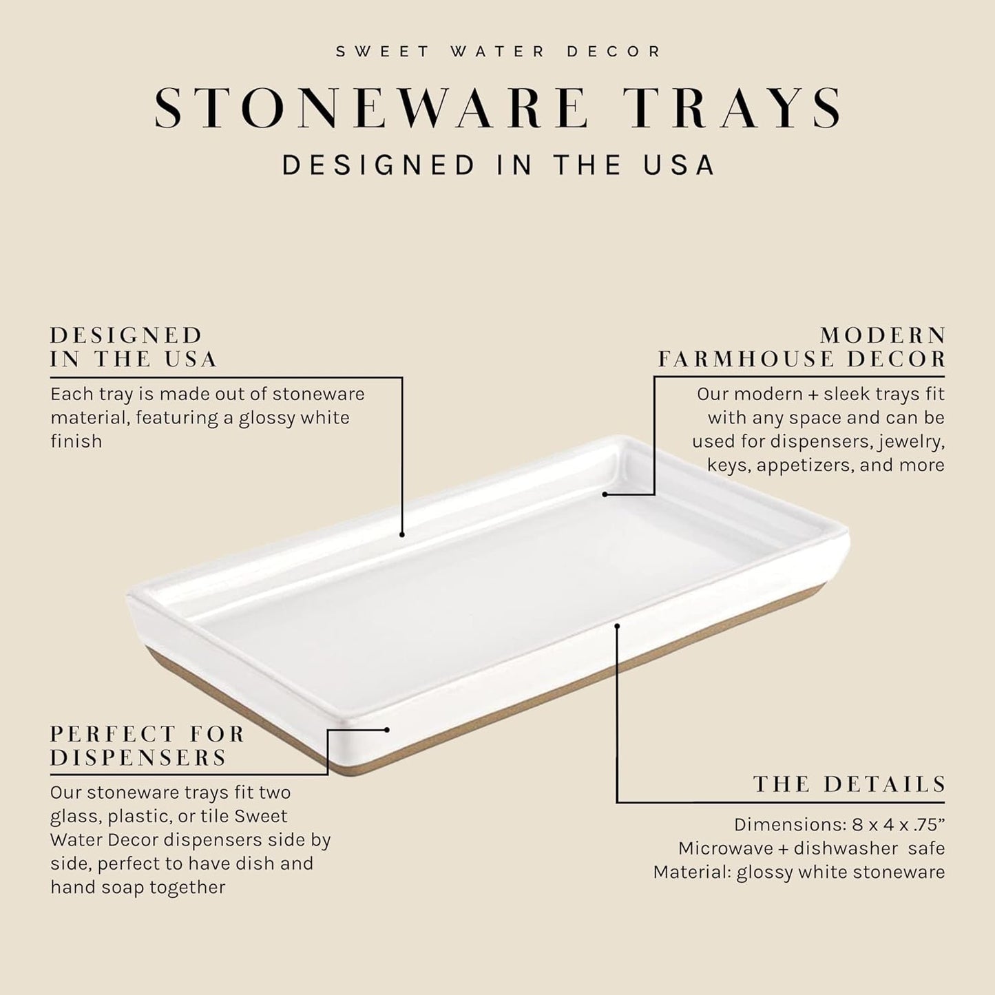 Stoneware Tray / Kitchen and Bathroom Dispenser Holder / White