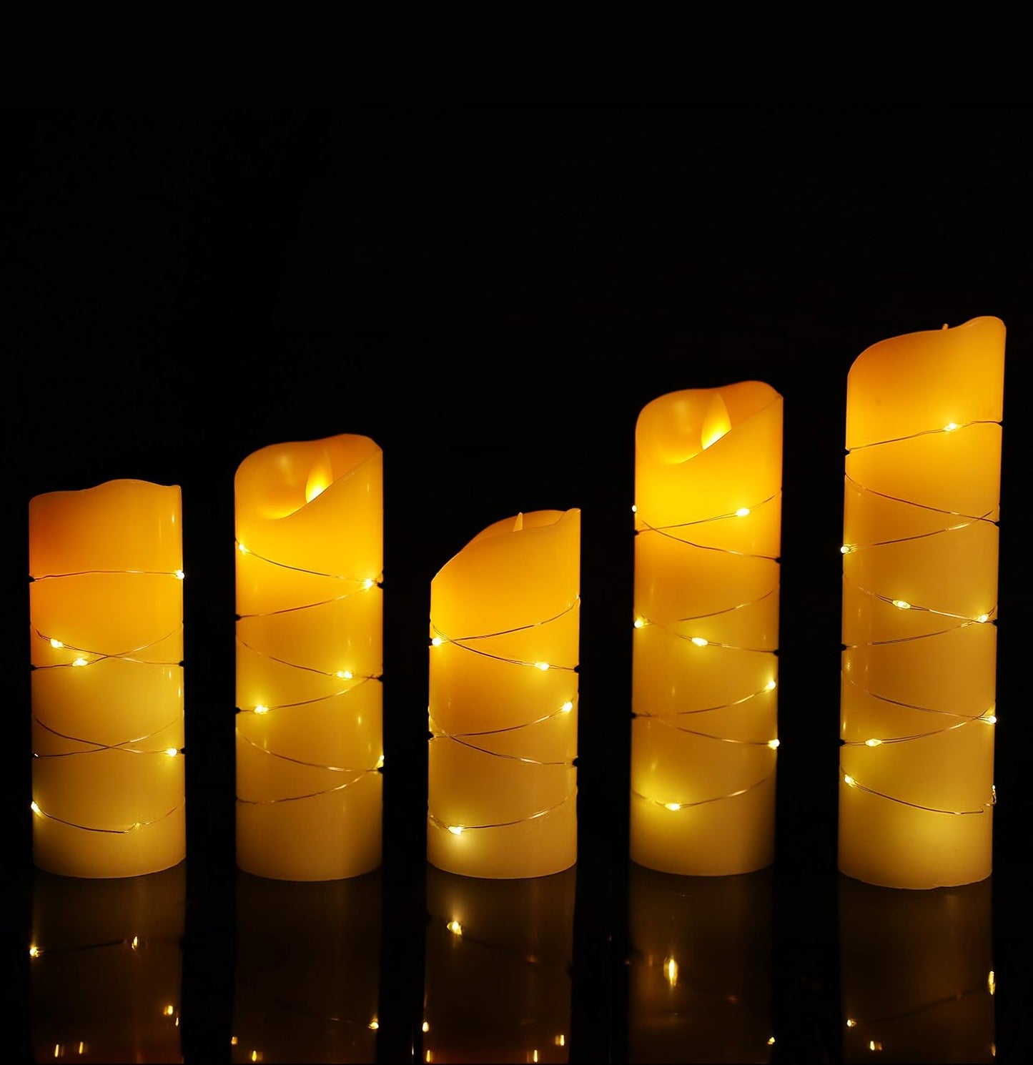 danip flameless Candle, with Embedded String Lights, 5-piece LED Candles, with 10-Key Remote Control, 24-Hour Timer