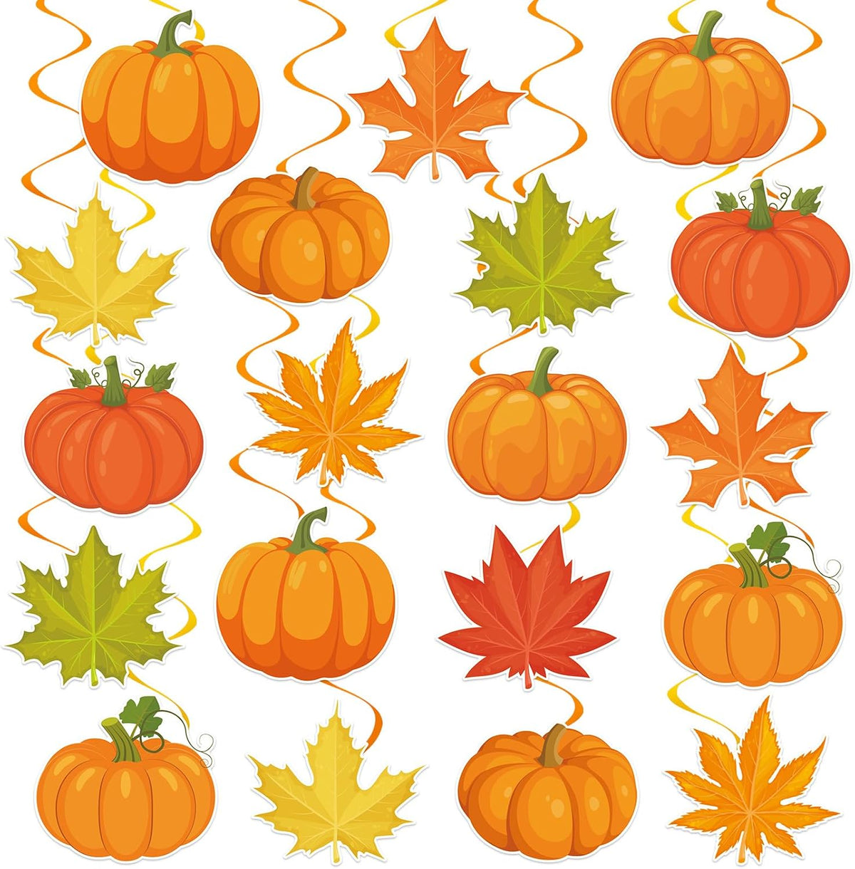 40Pcs Fall Pumpkin Maple Leaf Hanging Swirl Decorations, Autumn Thanksgiving Party Ceiling Hanging Swirls Fall Hanging Swirls Streamers for Autumn Thanksgiving Harvest Party Decor Supplies