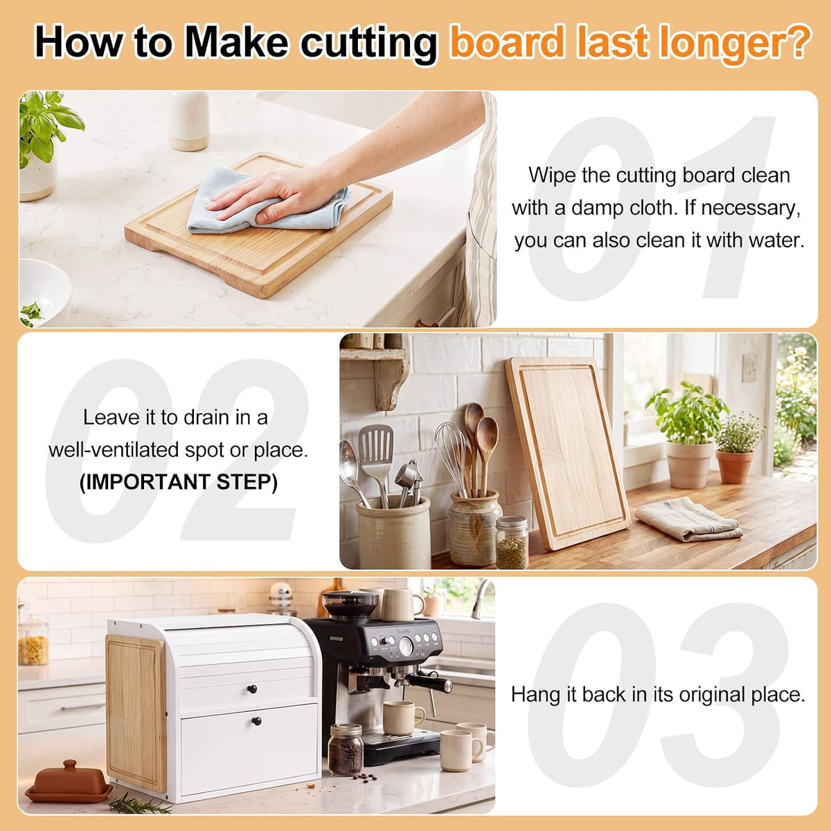 Alpeir Roll Top Bread Box with Cutting Board for Kitchen Countertop, White | Large Breadbox with Ventilation Holes