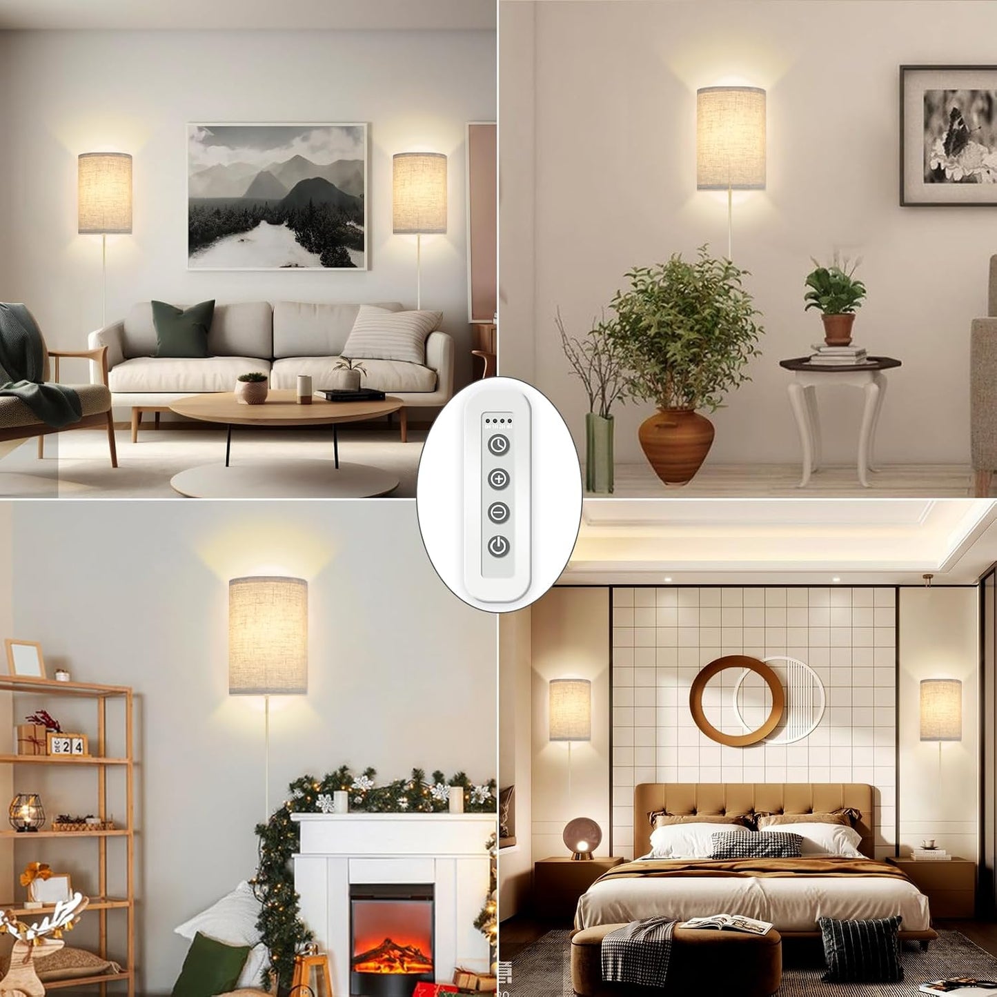 FINCMY Wall Sconce Light Plug in, Dimmable Sconces Wall Decor Set of 2, Stick on Wall Lights for Bedroom Living Room