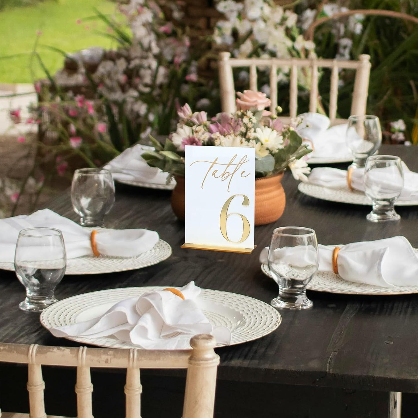 Acrylic Wedding Table Numbers 1-15 with Stands, 5"x7" White Acrylic Signs with 3D Gold Mirror Numbers, White and Gold