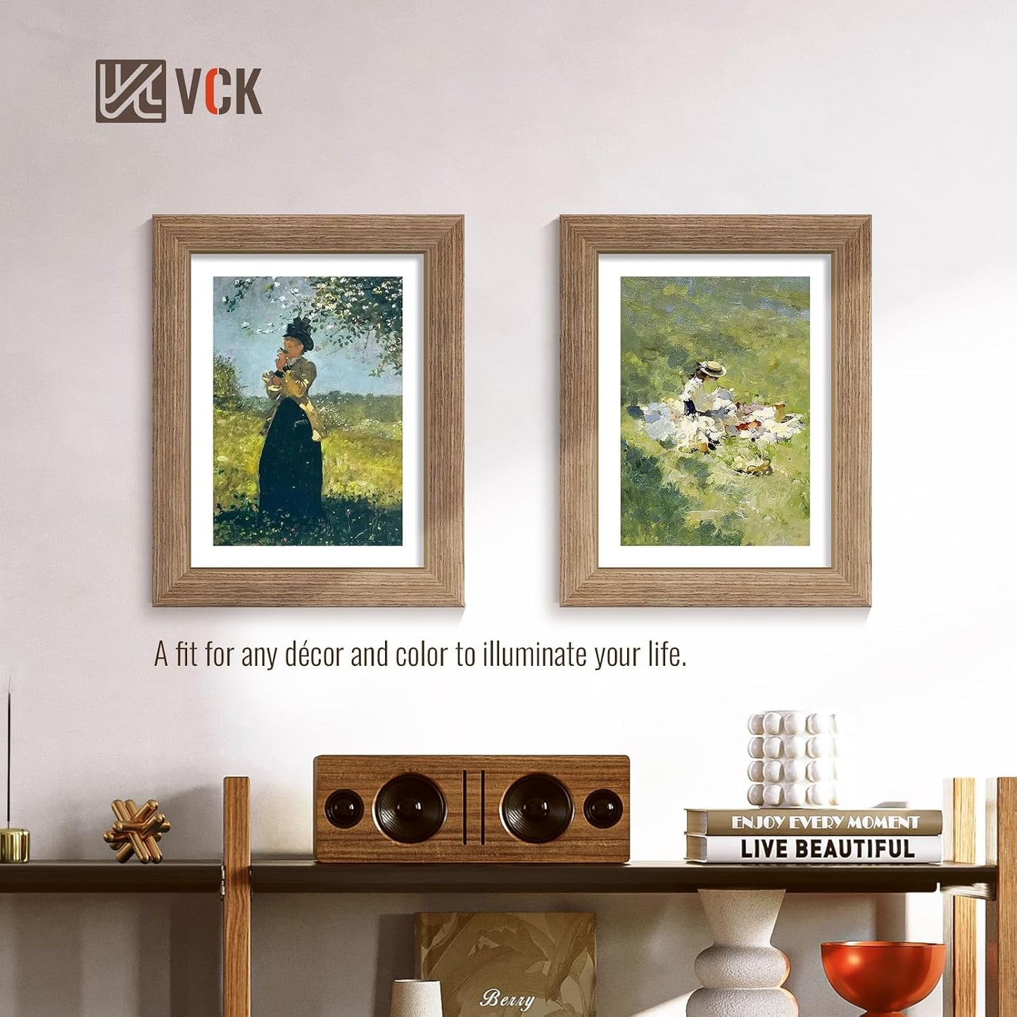 VCK 8.5x11 Picture Frame Walnut 4 Pack, Wide Thick Wood Border, for Prints | Exclusive Woodgrain, Wall/Tabletop, HD
