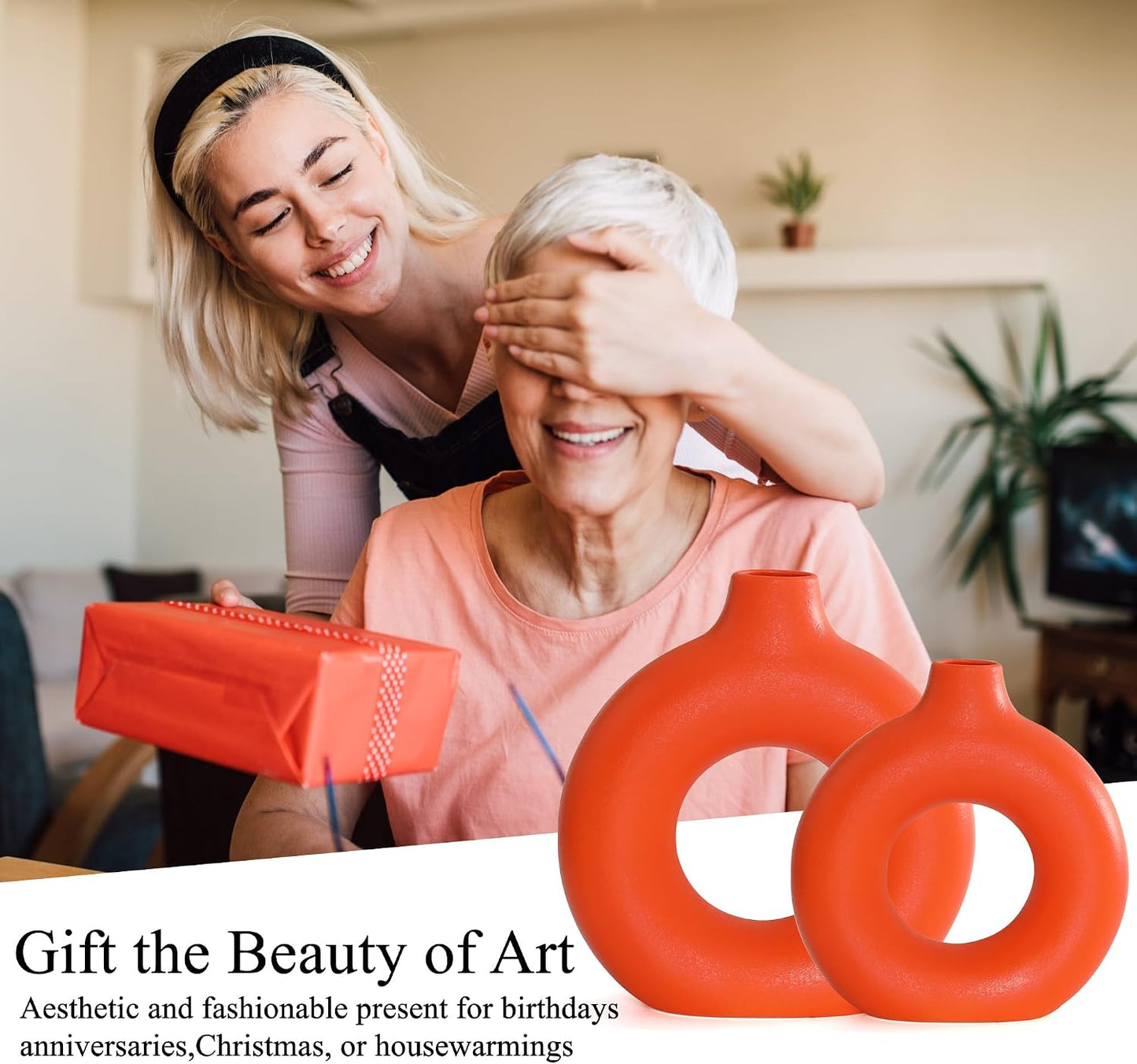 Ceramic Vase / Orange / Donut / Set of 2