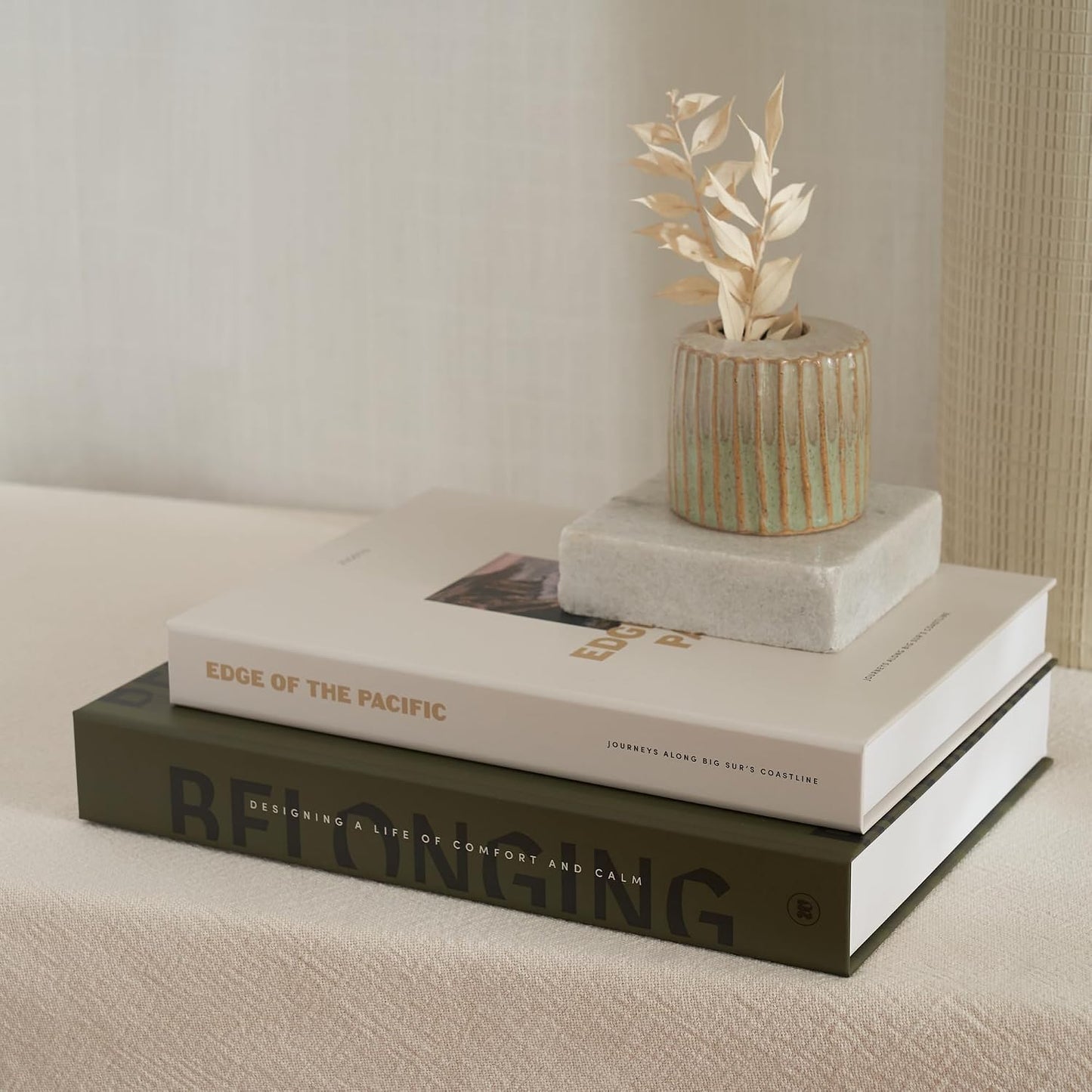 Decorative Books / Boxes Coffee Table / Olive & Cream / Set of 2