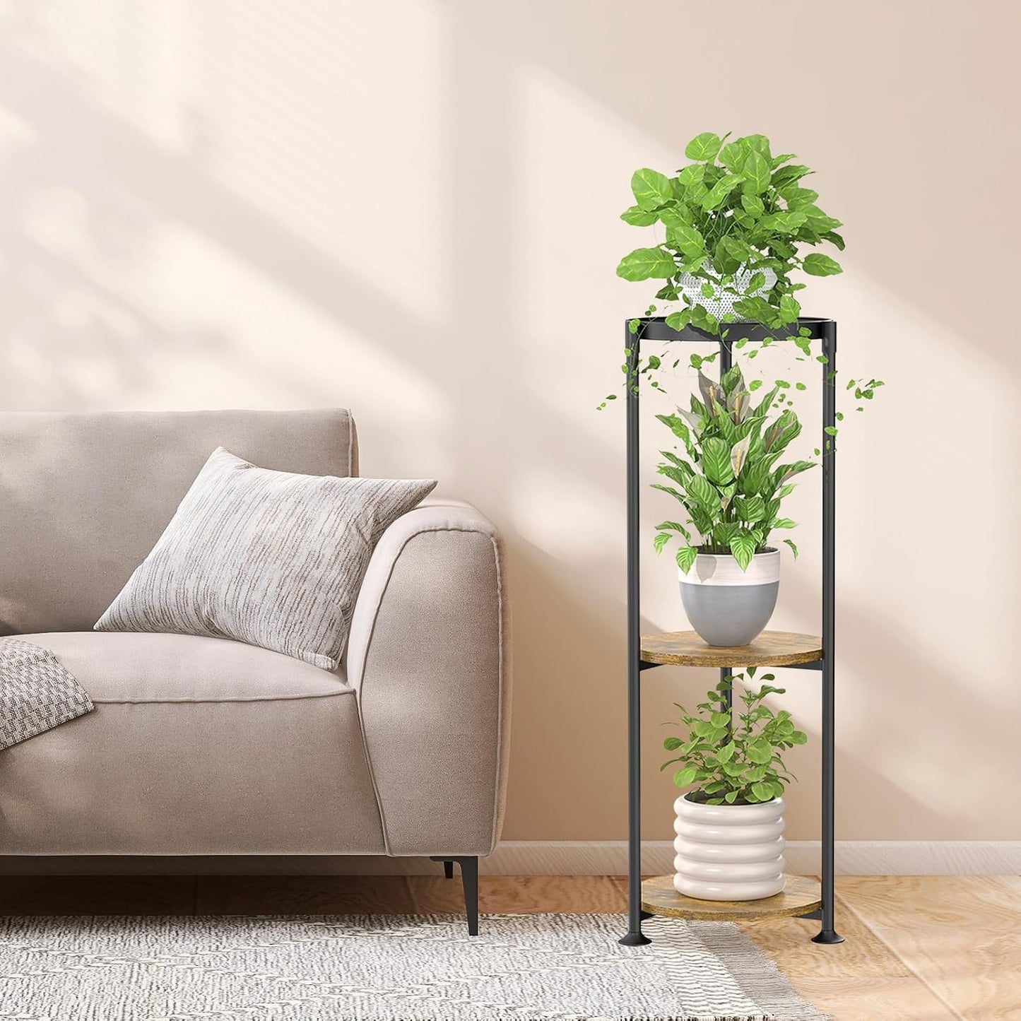 iDavosic.ly 3 Tier Corner Metal Plant Stand Indoor, 34 In Tall, Black Brown | Vertical Outdoor Flower Display Holder