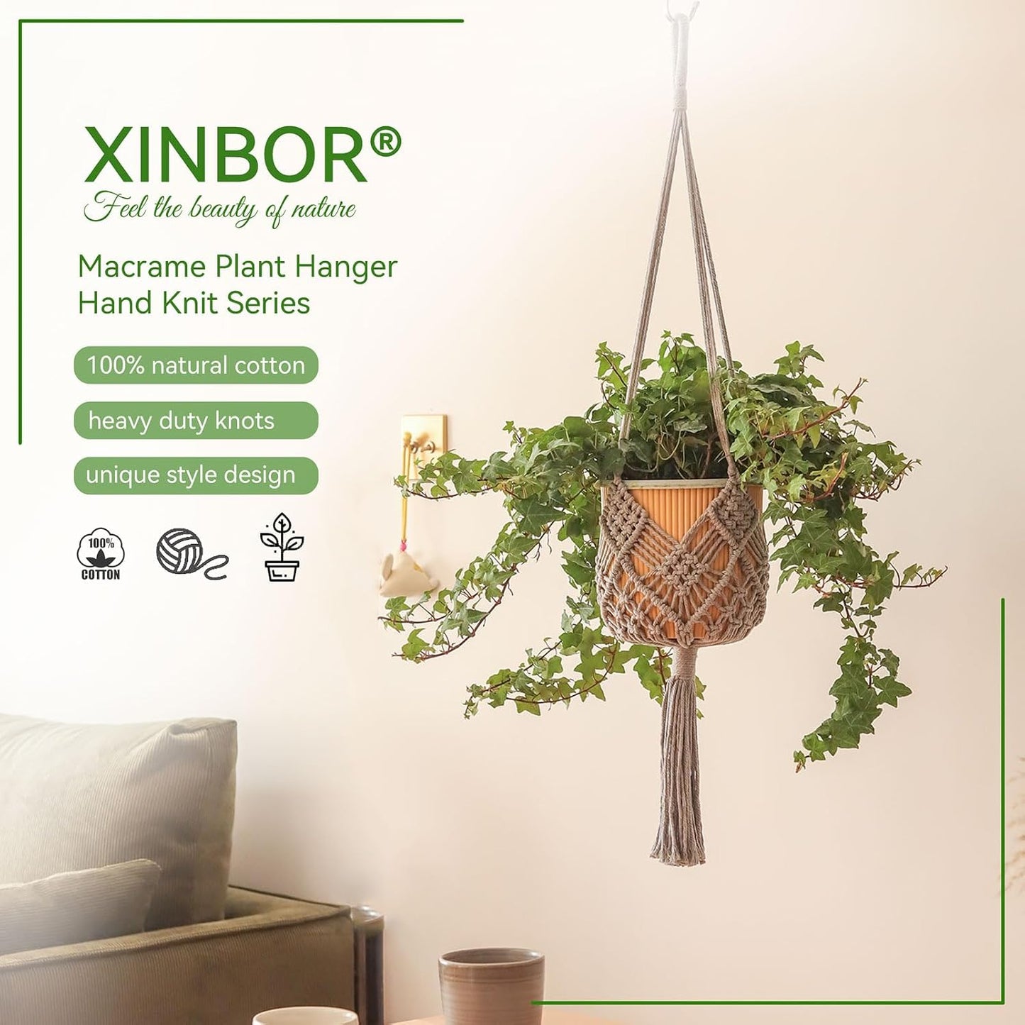 Boho Hanging Planters / Gray Hanger / 10 Inch / Set of 8