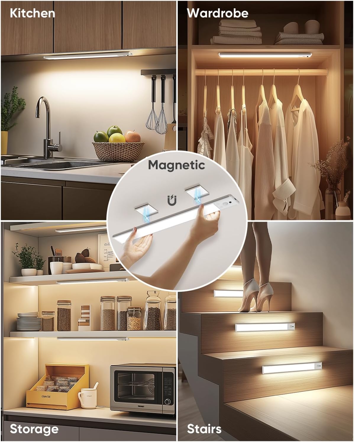 Under Cabinet Lighting Wireless, Rechargeable LED Motion Sensor Light Indoor, Closet Lights with Remote, Timer, 3 Color