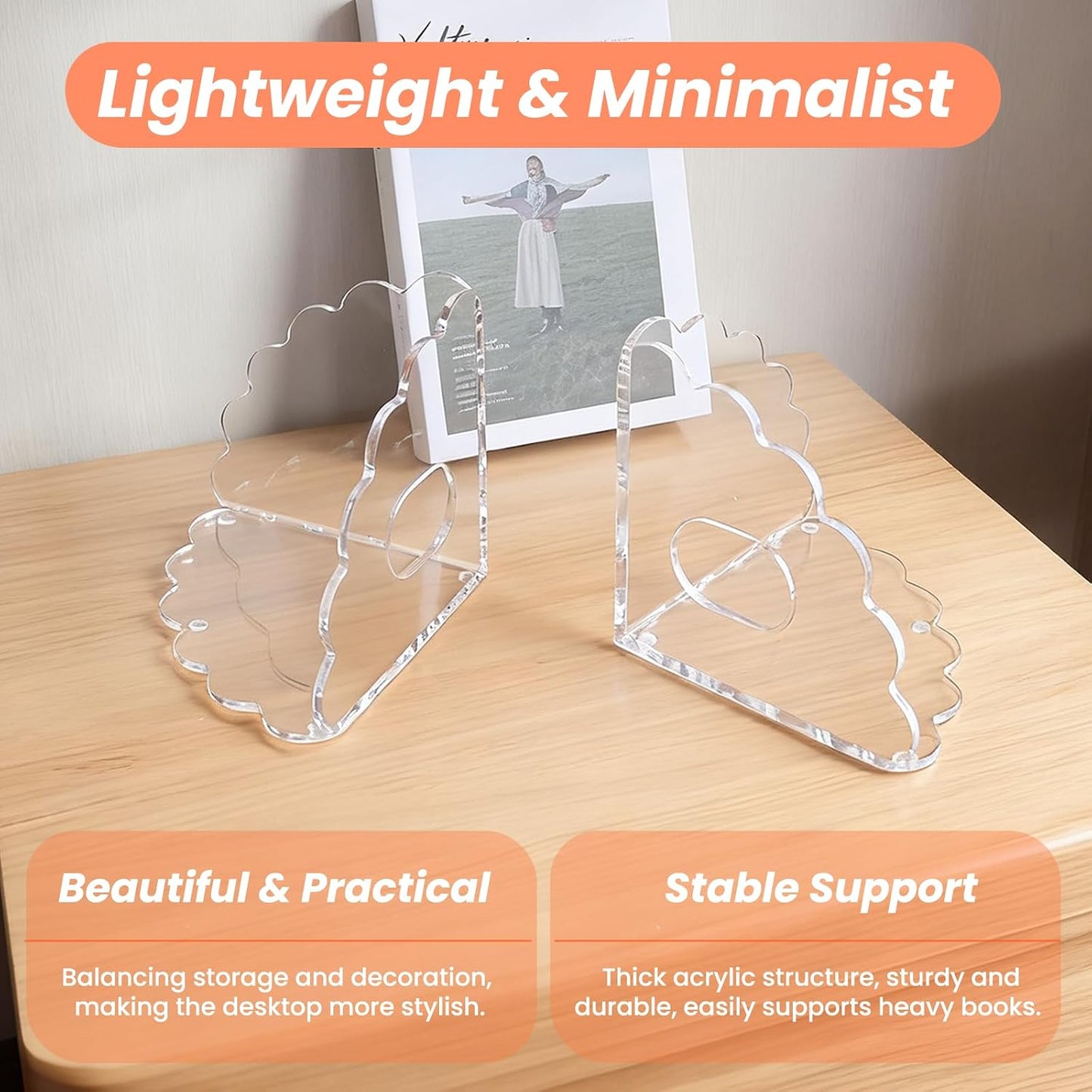 Scalloped Acrylic Bookends / Clear / Set of 2