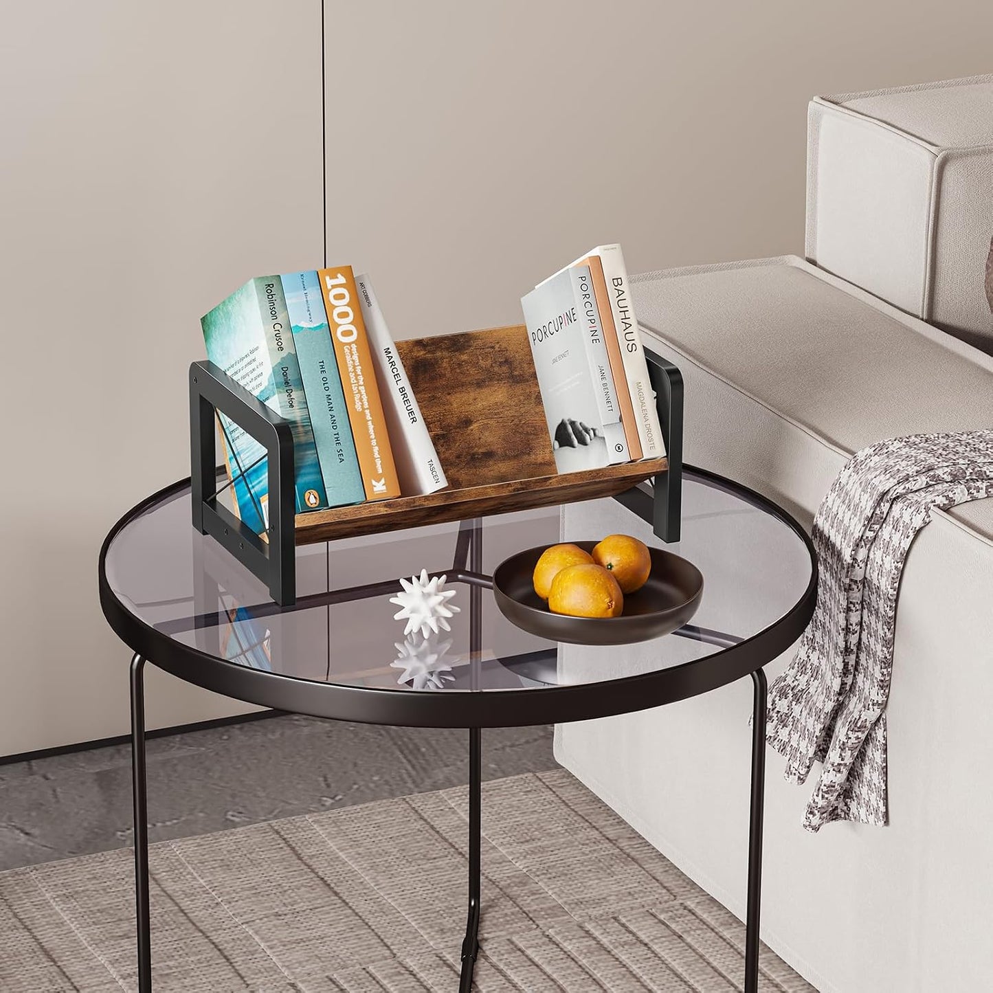ELITEROO Desktop Bookshelf Organizer, Wood Slanted Desk Bookshelf, Small Tabletop Book Rack, Portable Mini Bookcase for