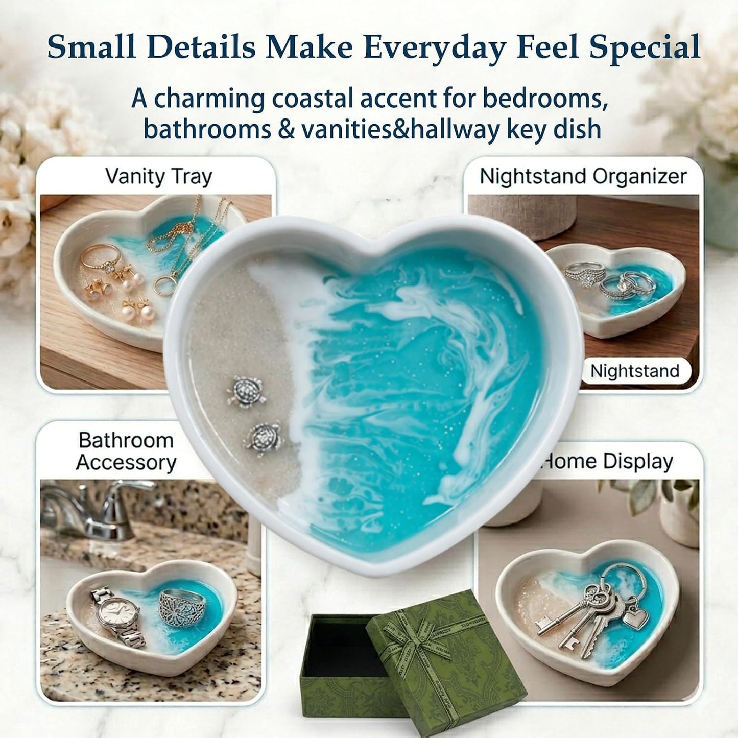 Handmade Resin Heart Shaped Ocean Trinket Holder