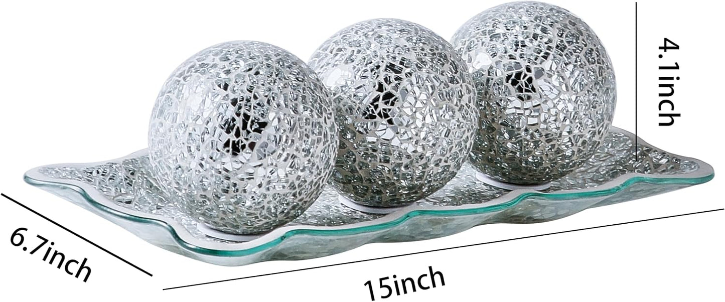Mosaic Glass Decorative Tray Dish Plate / Silver / Set of 3