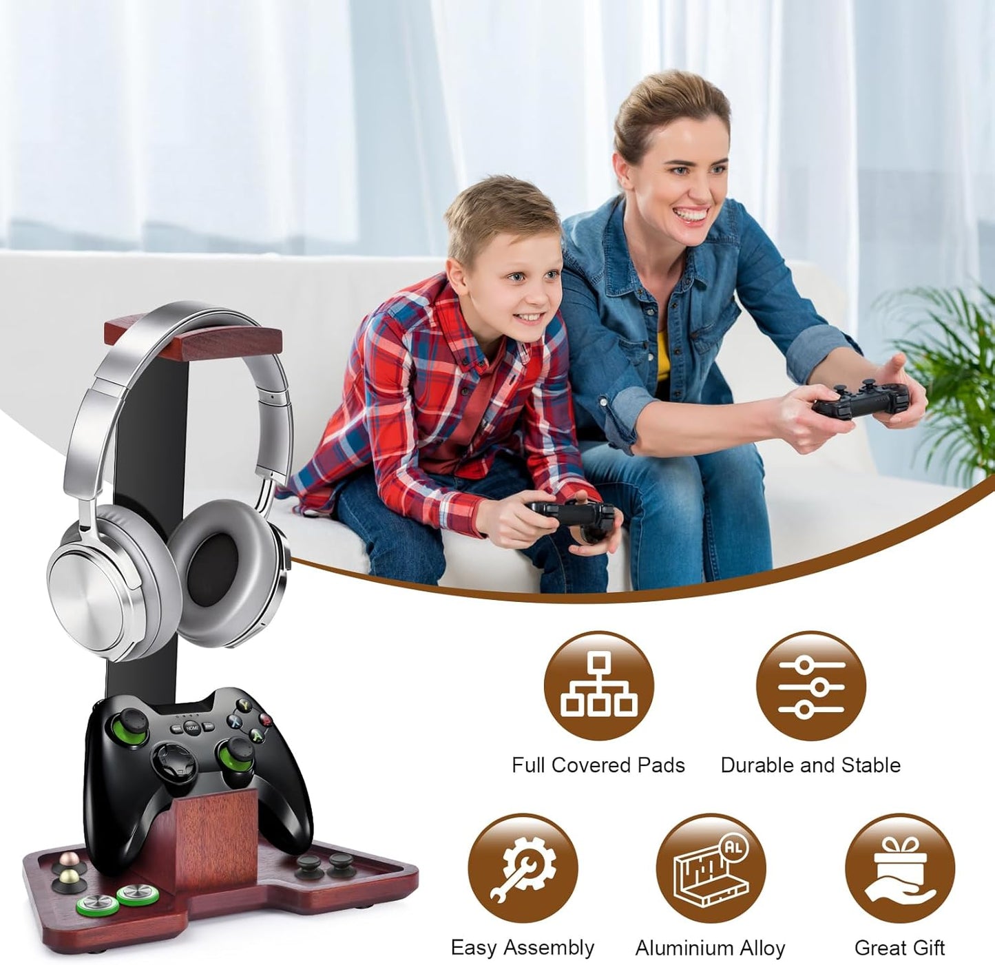 Headphone Holder Stand for Desk, Wood and Metal Headset Hanger Mount Hook Gaming Holder Desktop Earphone Artful