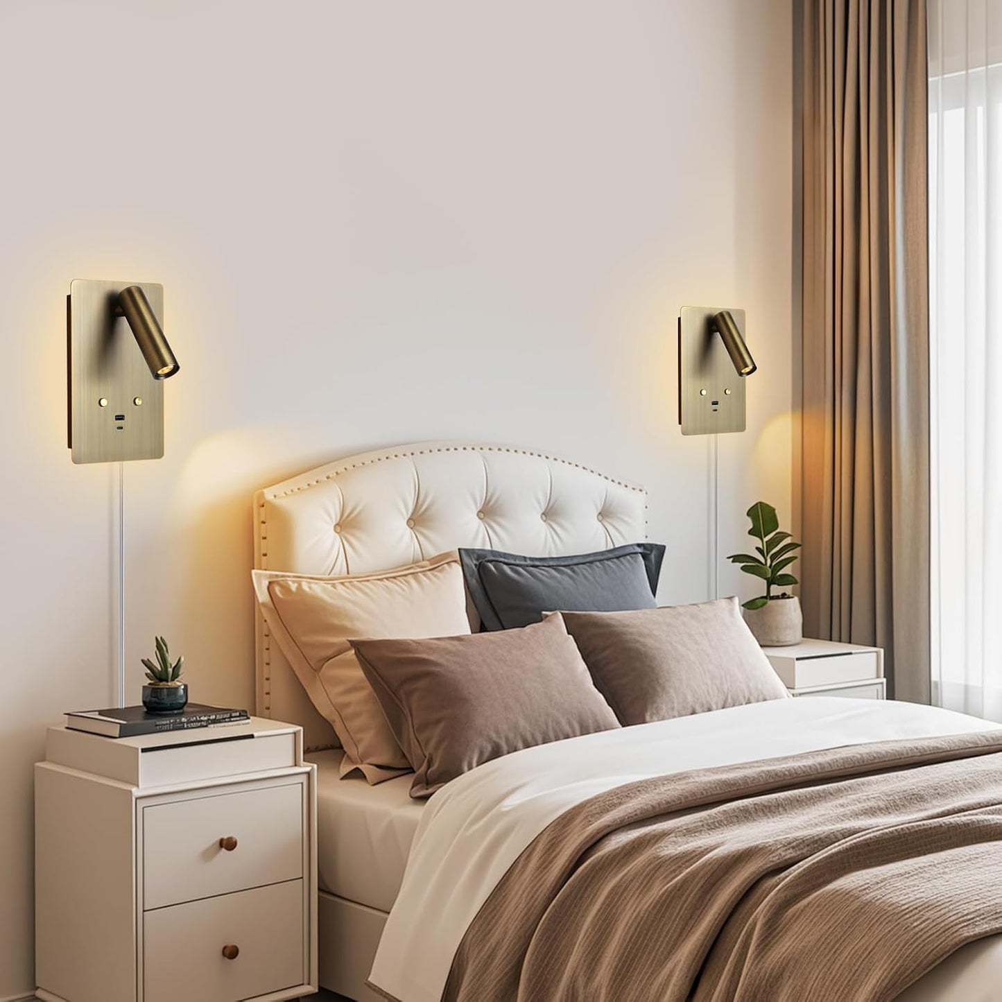 ZEROUNO Wall Mounted Reading Light Set of 2,Dimmable Adjustable Headboard Plug in Wall Sconce with USB A+C Ports,Touch