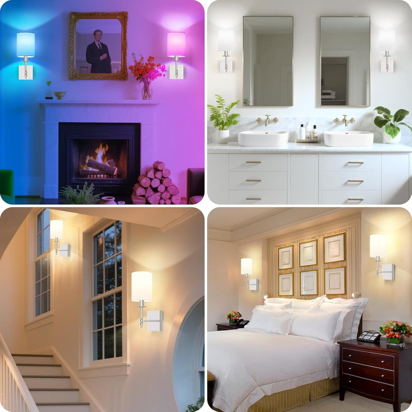 14 Inch Battery Operated Wall Sconces Set of 2 with Remote, Brushed Nickel Rechargeable Wireless Wall Lights with White