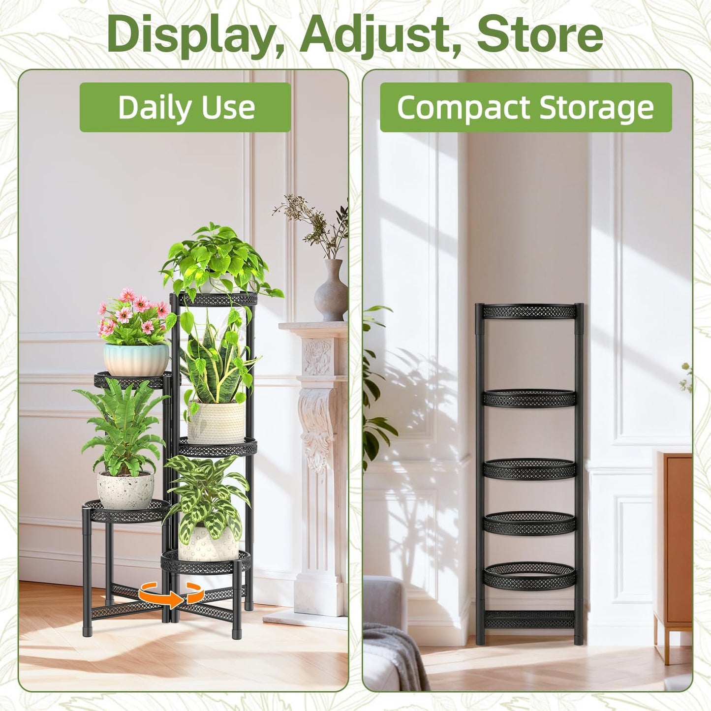 iDavosic.ly Plant Stand Indoor Outdoor, 5 Tier Iron Corner Shelf, Black | Tiered Tall Flower Display Holder, Folding