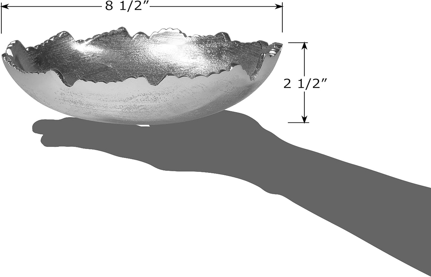 8.75" Moon Decorative Metal Torn Hammered Asymmetrical Centerpiece Bowl / Silver