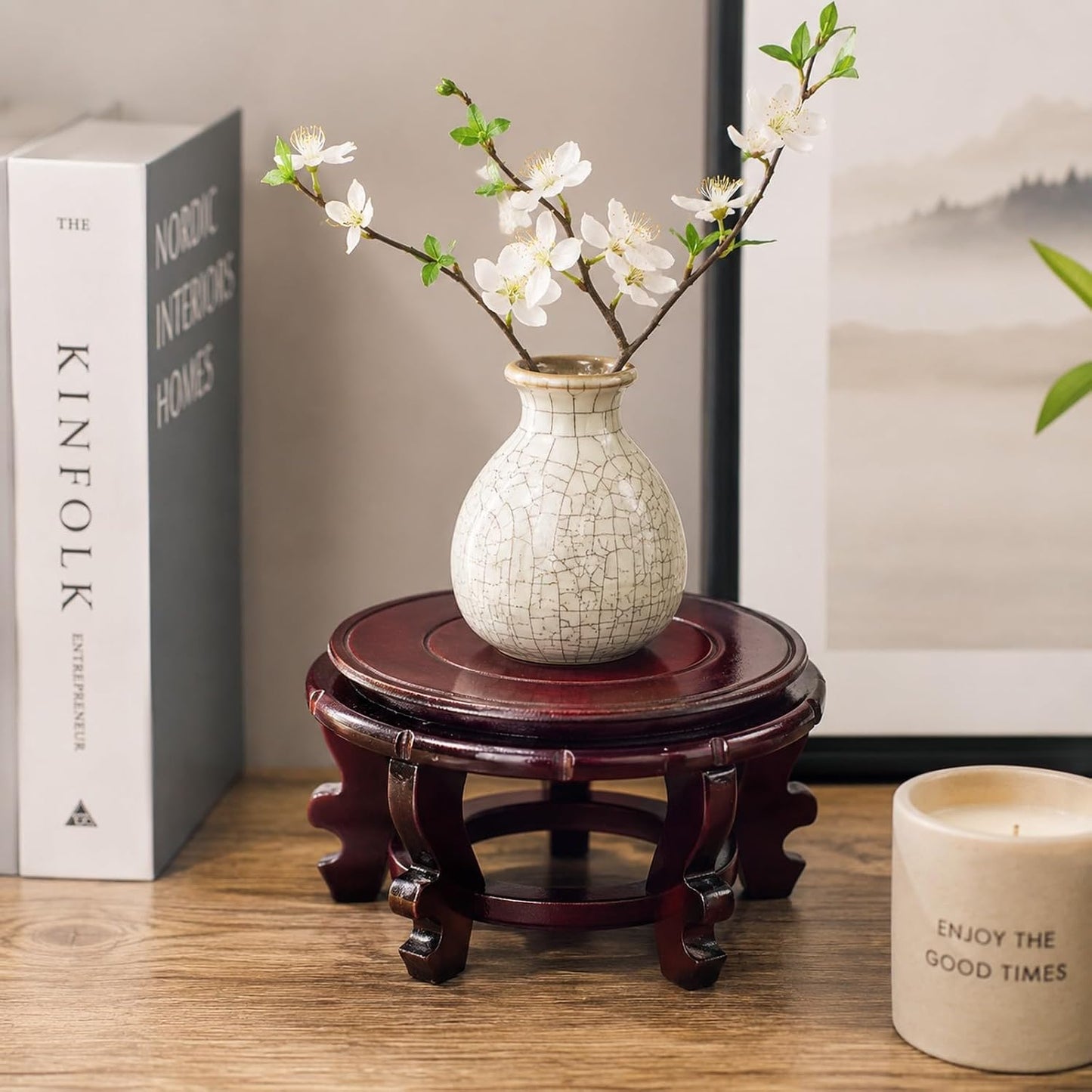 Wooden Mini Stool Display Stand Round Plant Riser Shelf Decor