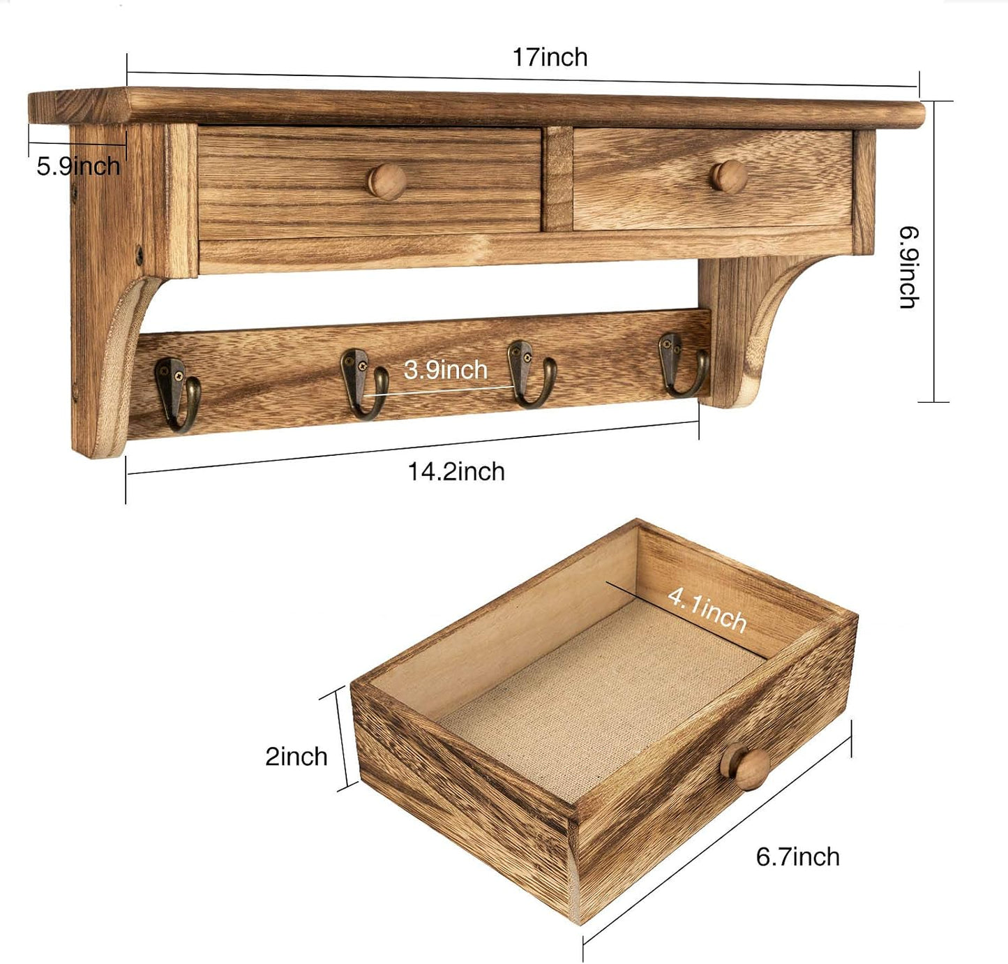 Emfogo Coat Hooks Mounted, Rustic Wood Coat Rack Mount Shelf with Hooks, Farmhouse Coat Rack with Shelf & Coat Hook for