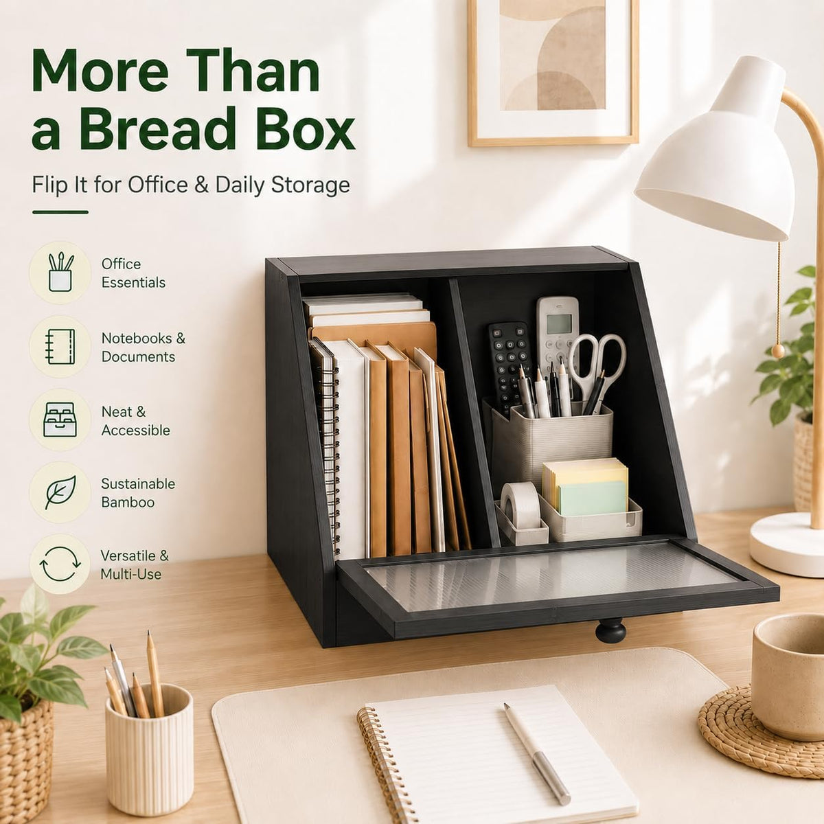 BAMBANG Corner Bread Box for Kitchen Countertop, Large Capacity Bamboo Wood Bread Storage Container, 2 Tier Farmhouse