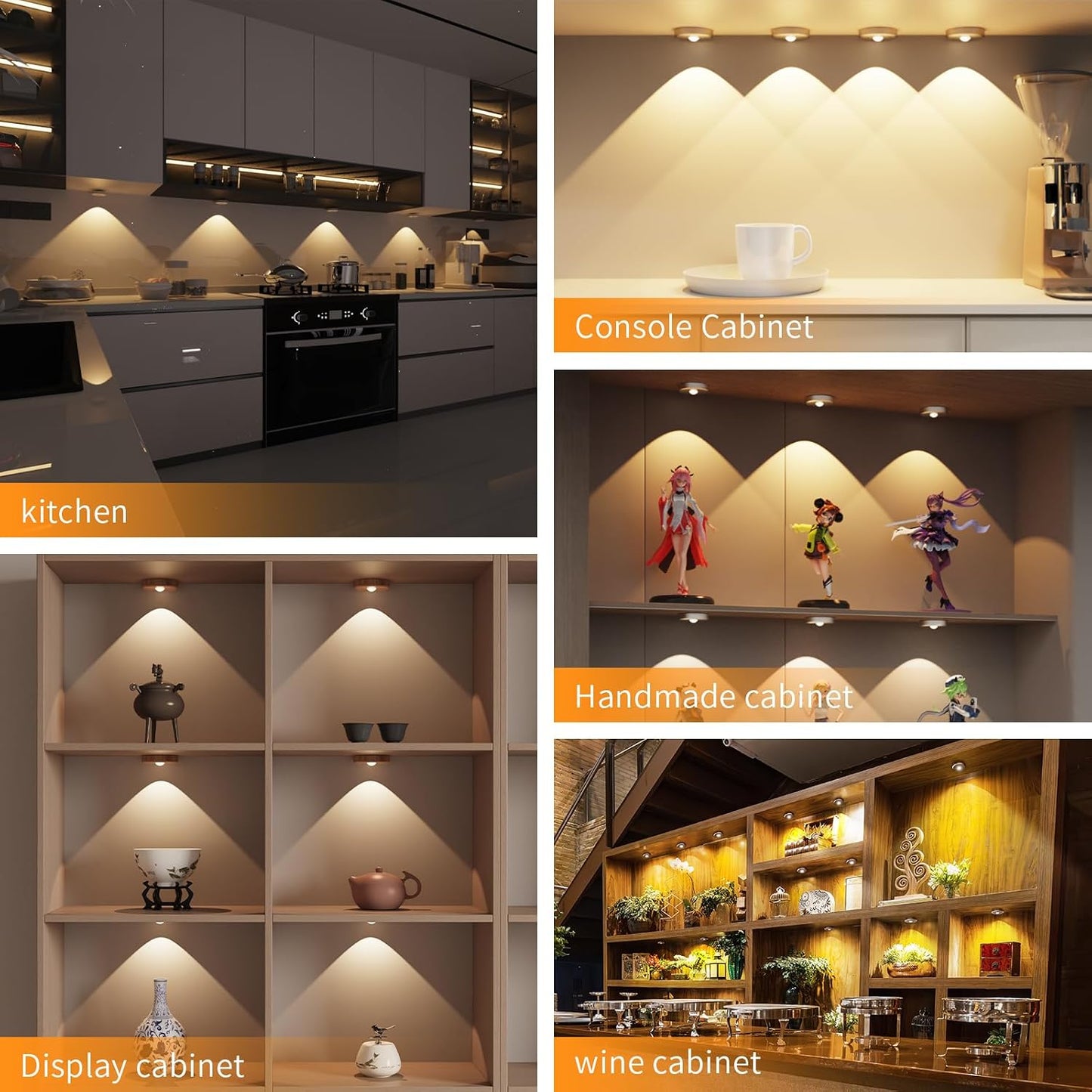 Puck Lights with Remote Control,Under Cabinet Lighting,Silver,3PCS | 2200mAh Rechargeable Push Light,3 Color
