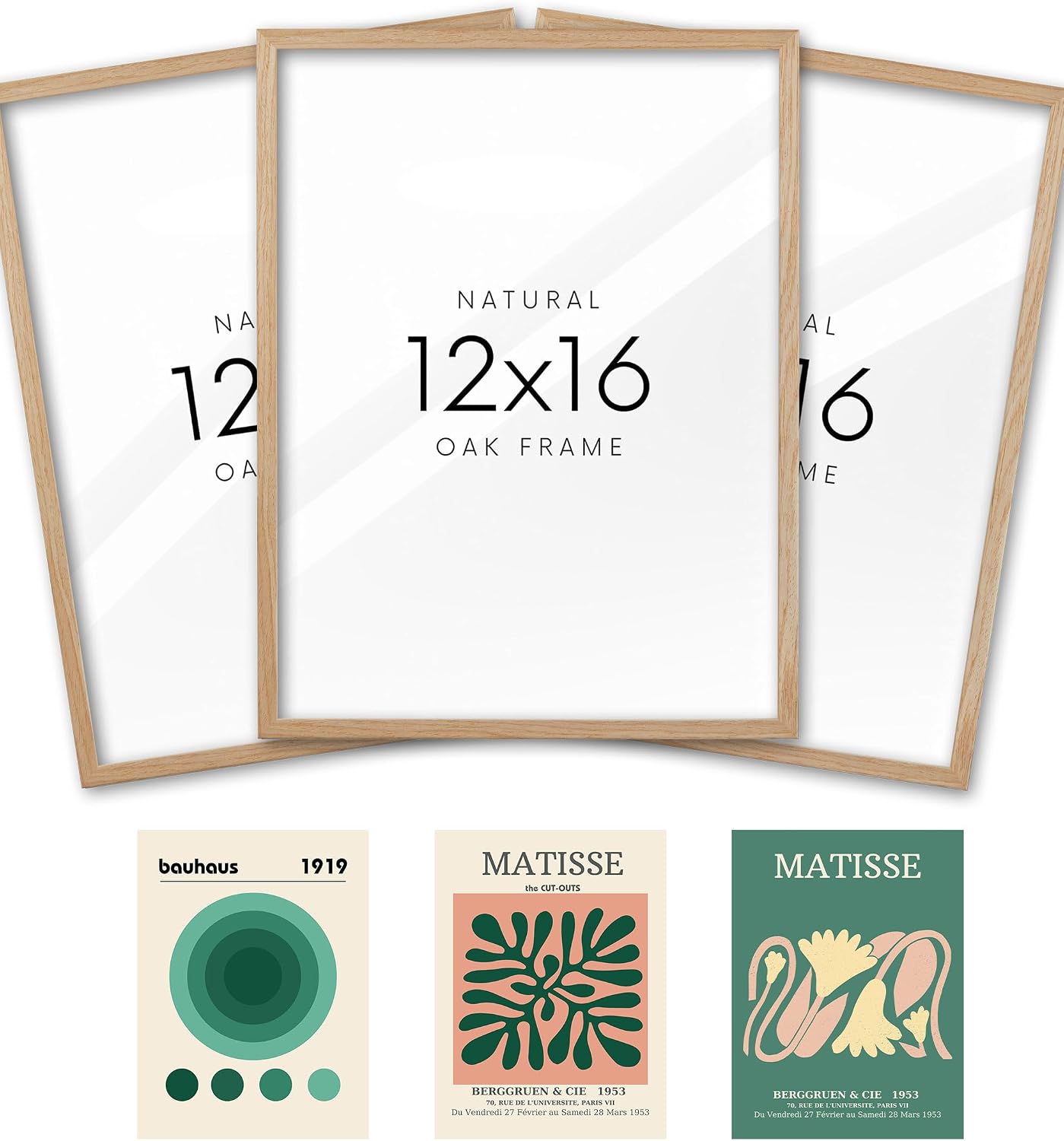 KensTro 12x16 Oak Picture Frames Set of 3 with Green Art Prints