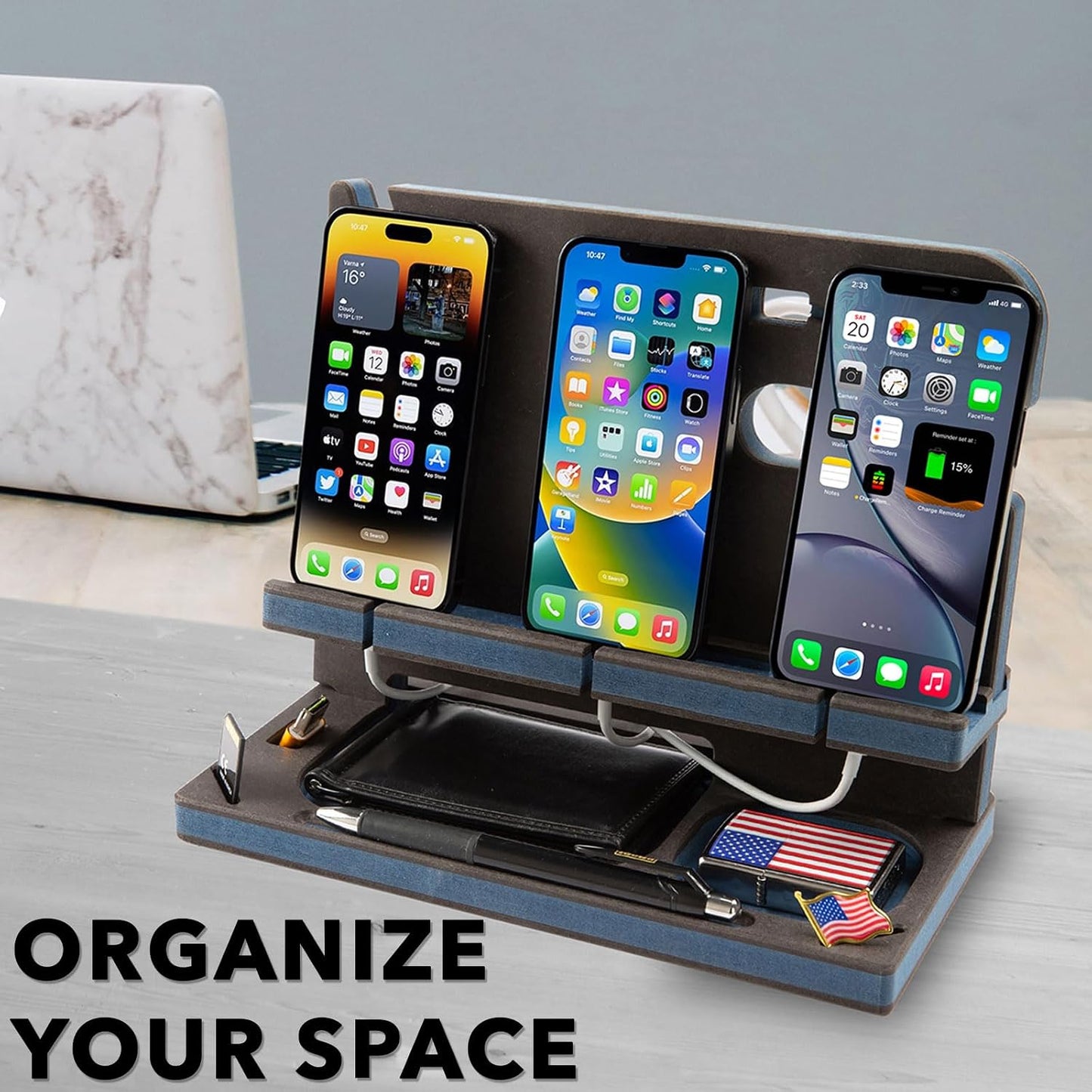 GRETAOTO Wooden Docking Station for Cell Phone, Tablet, Wallet, Gadgets, Watch, Keys, Accessories, Essentials Desk