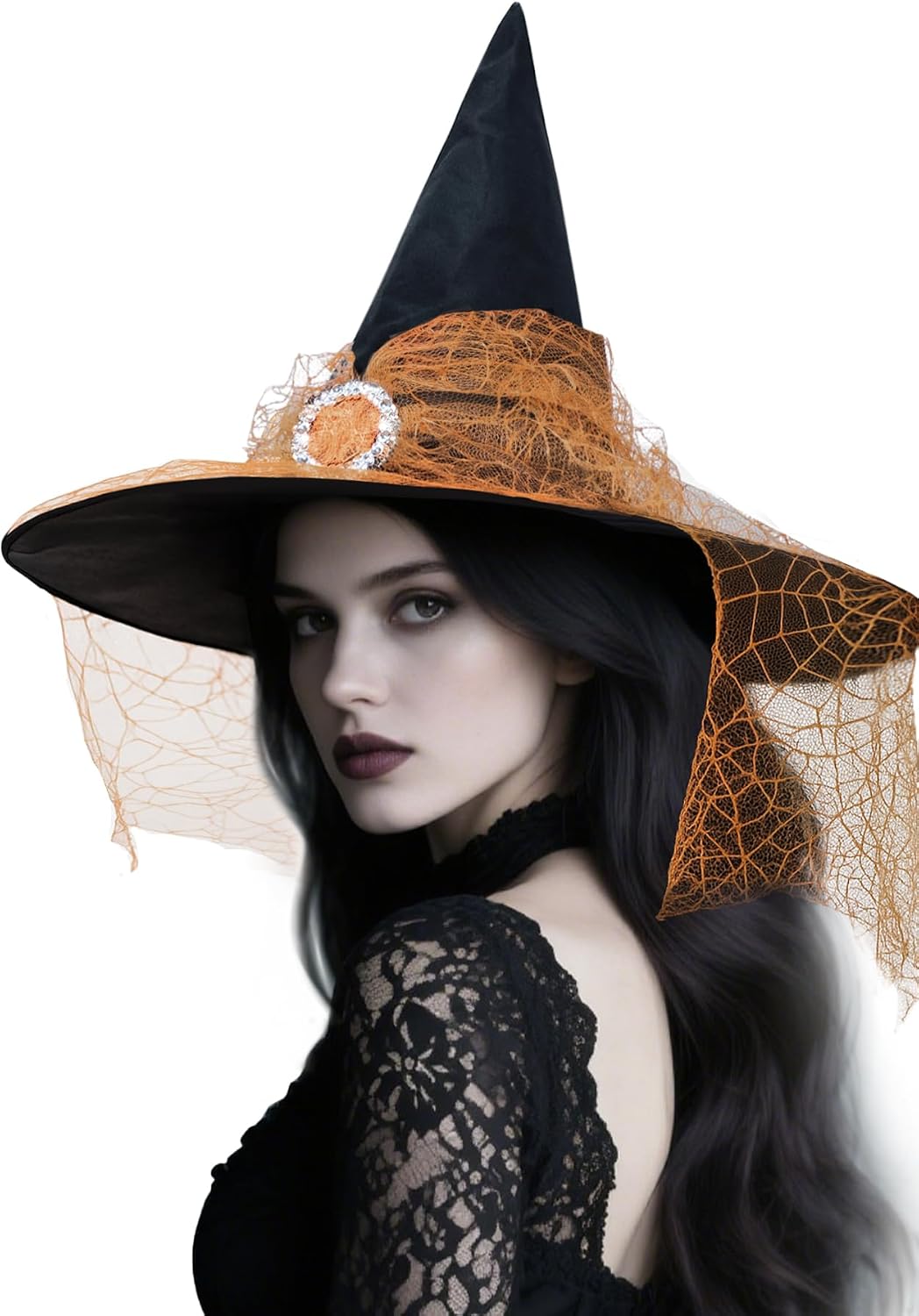 Zando Lace Witch Hats for Women - Halloween Cosplay Costume Accessories Foldable Hanging Witch Wizard Hats for Decorations