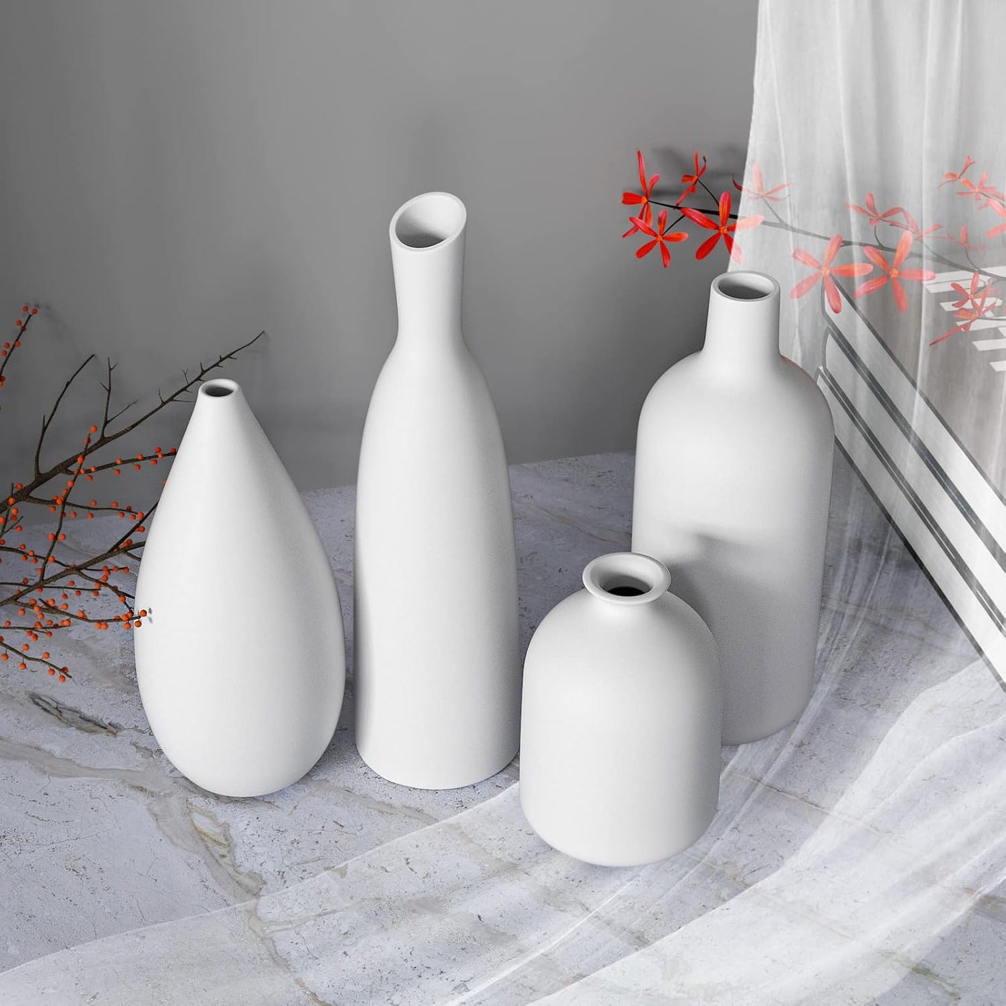 White Ceramic Vase / White*4 / Set of 4
